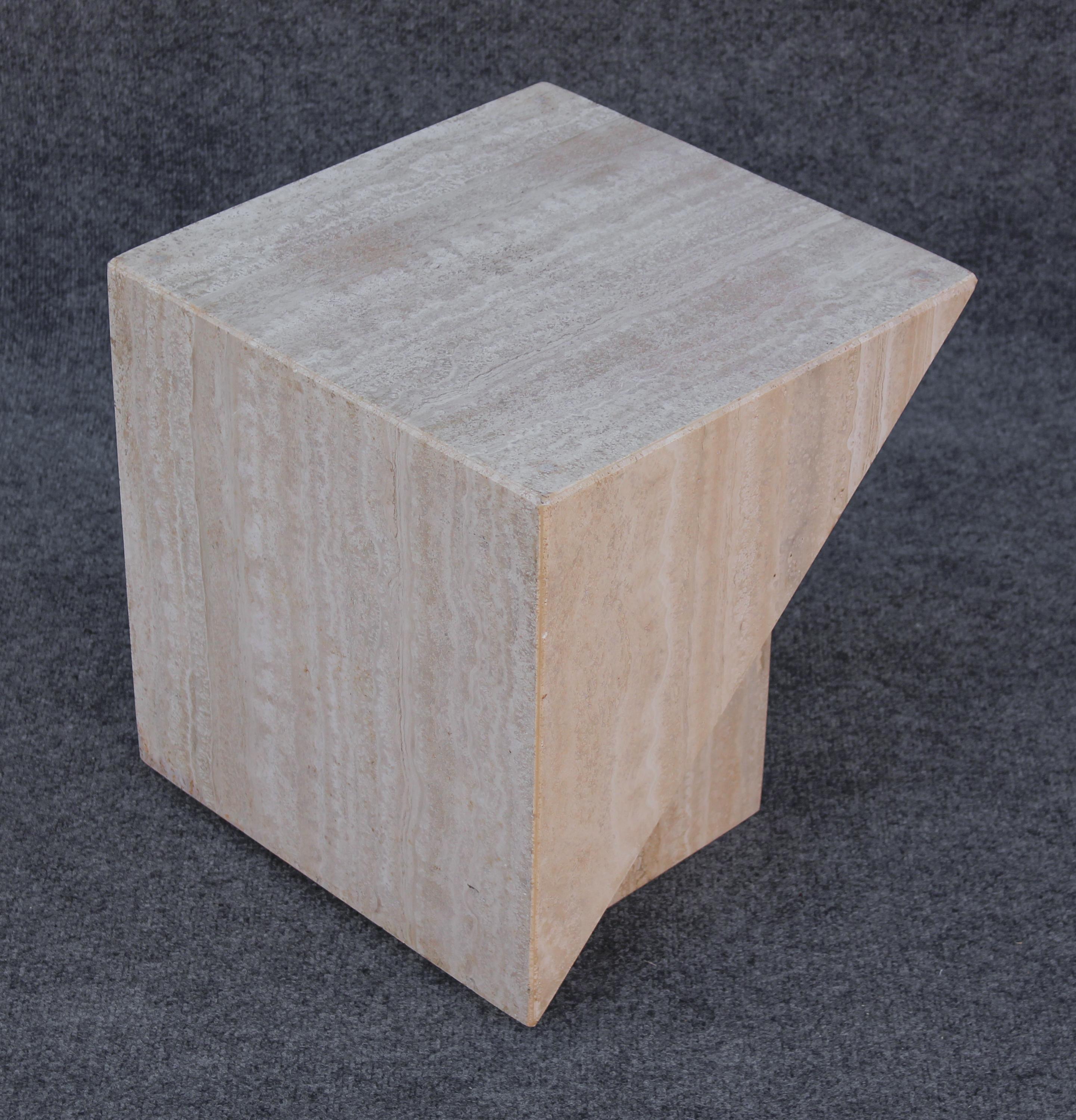 Midcentury Italian Post Modern Travertine Marble Cube Side Table or End Table 2