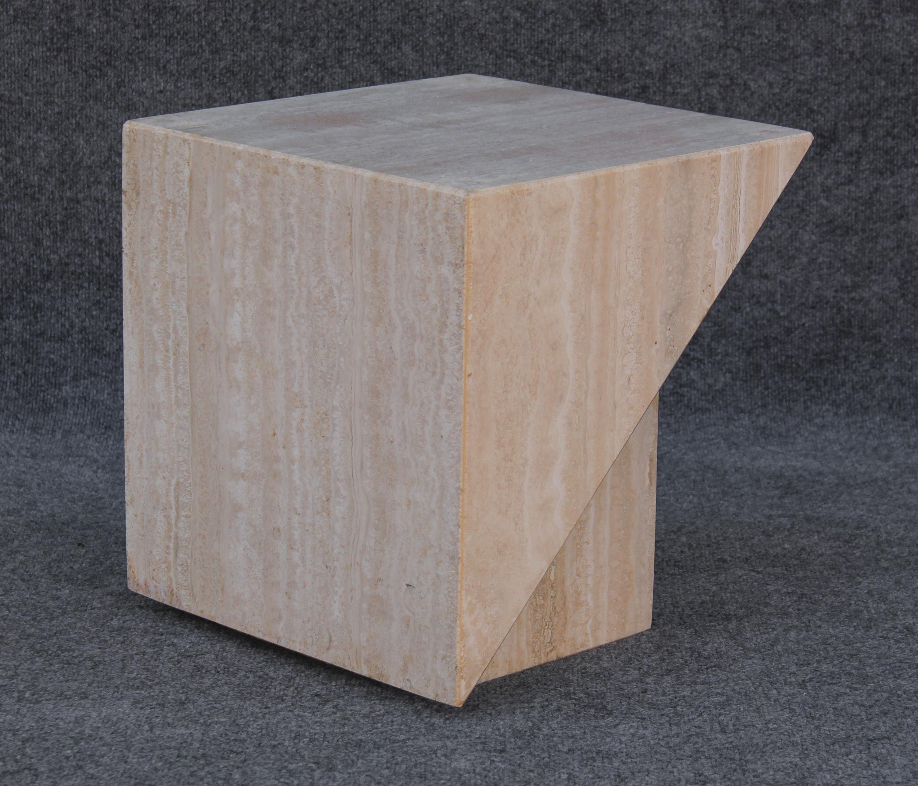 Midcentury Italian Post Modern Travertine Marble Cube Side Table or End Table For Sale 3