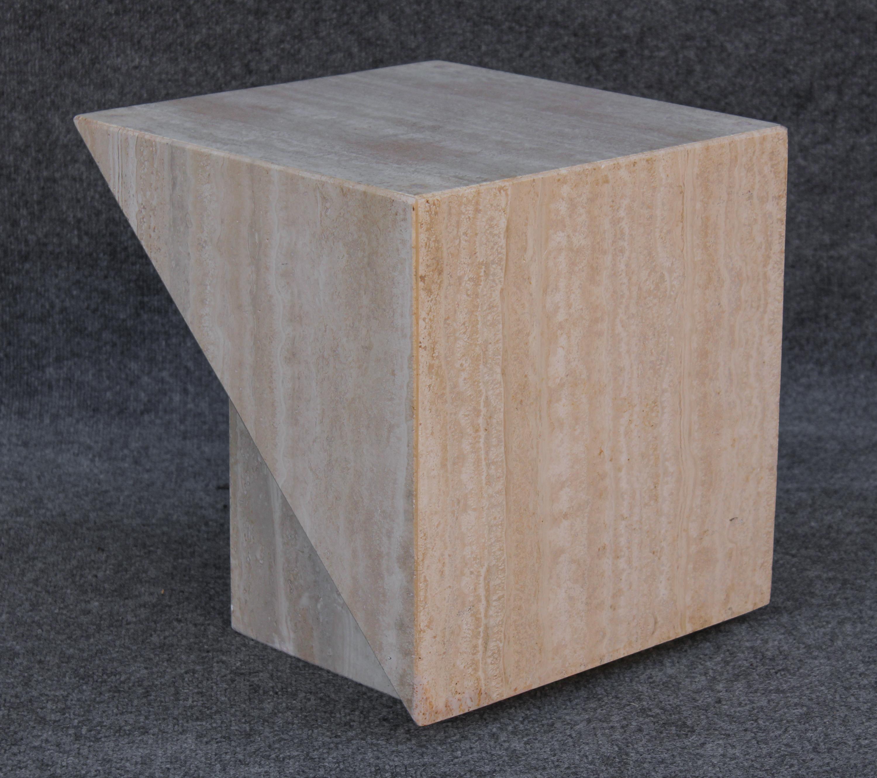 Midcentury Italian Post Modern Travertine Marble Cube Side Table or End Table For Sale 4