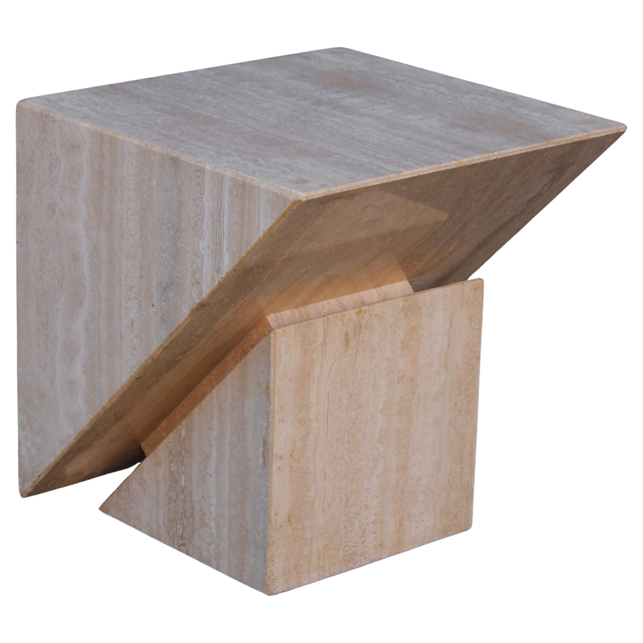 Midcentury Italian Post Modern Travertine Marble Cube Side Table or End Table For Sale