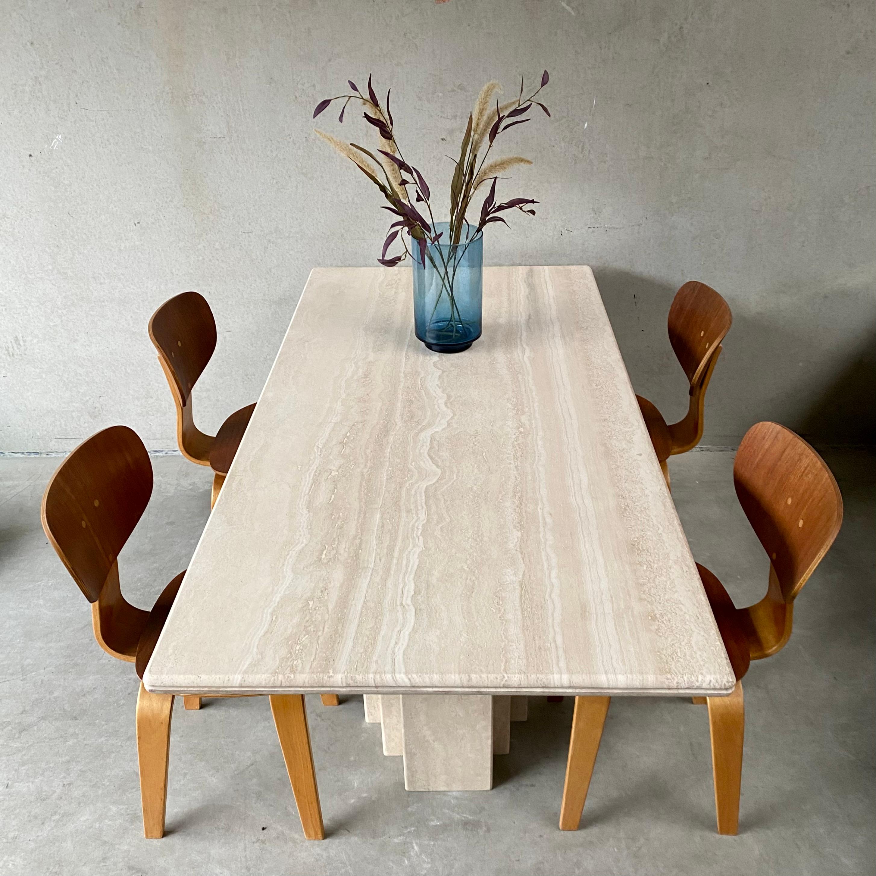 Midcentury Italian Post Modern Travertine Marble Rectangular Dining Table For Sale 2