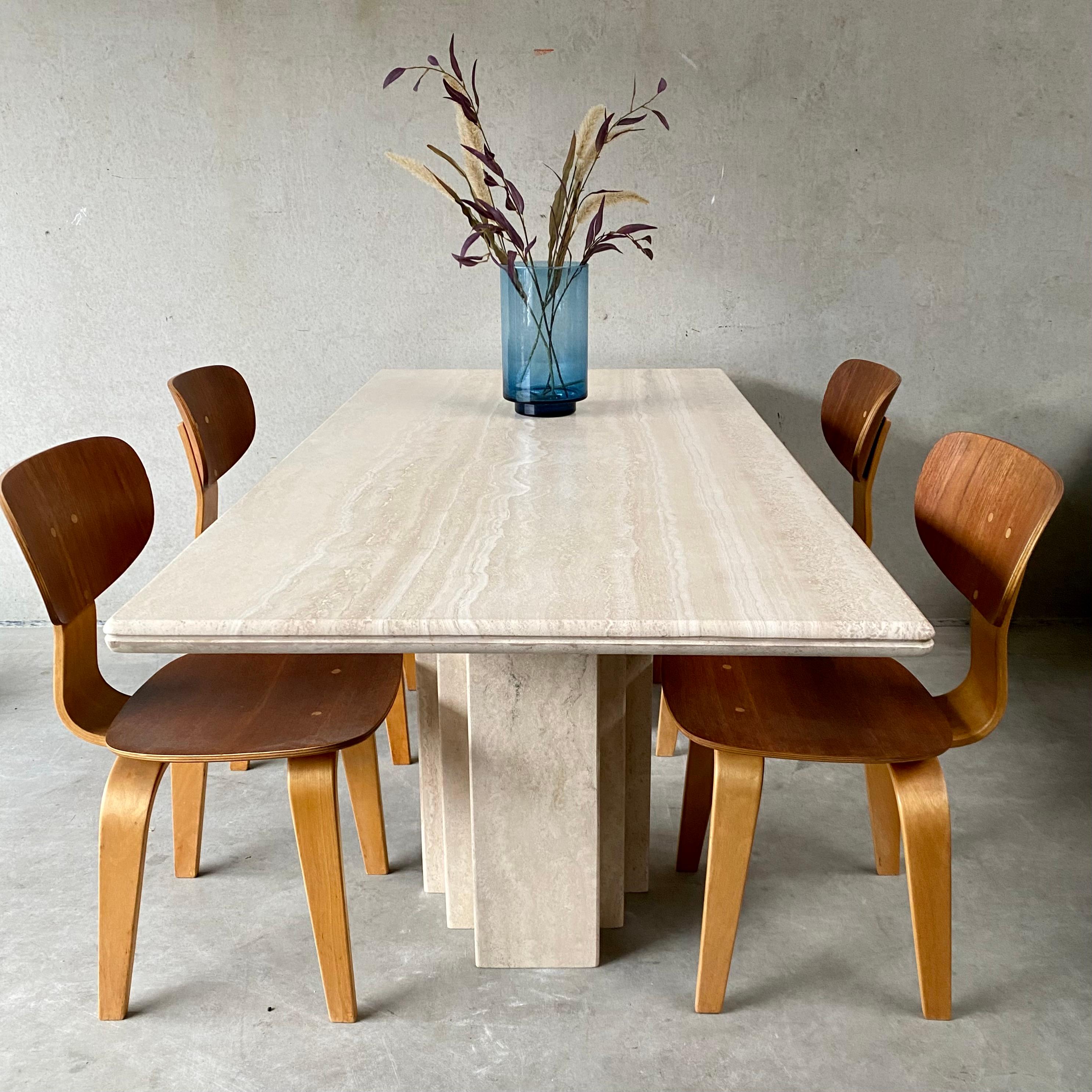 Midcentury Italian Post Modern Travertine Marble Rectangular Dining Table For Sale 3