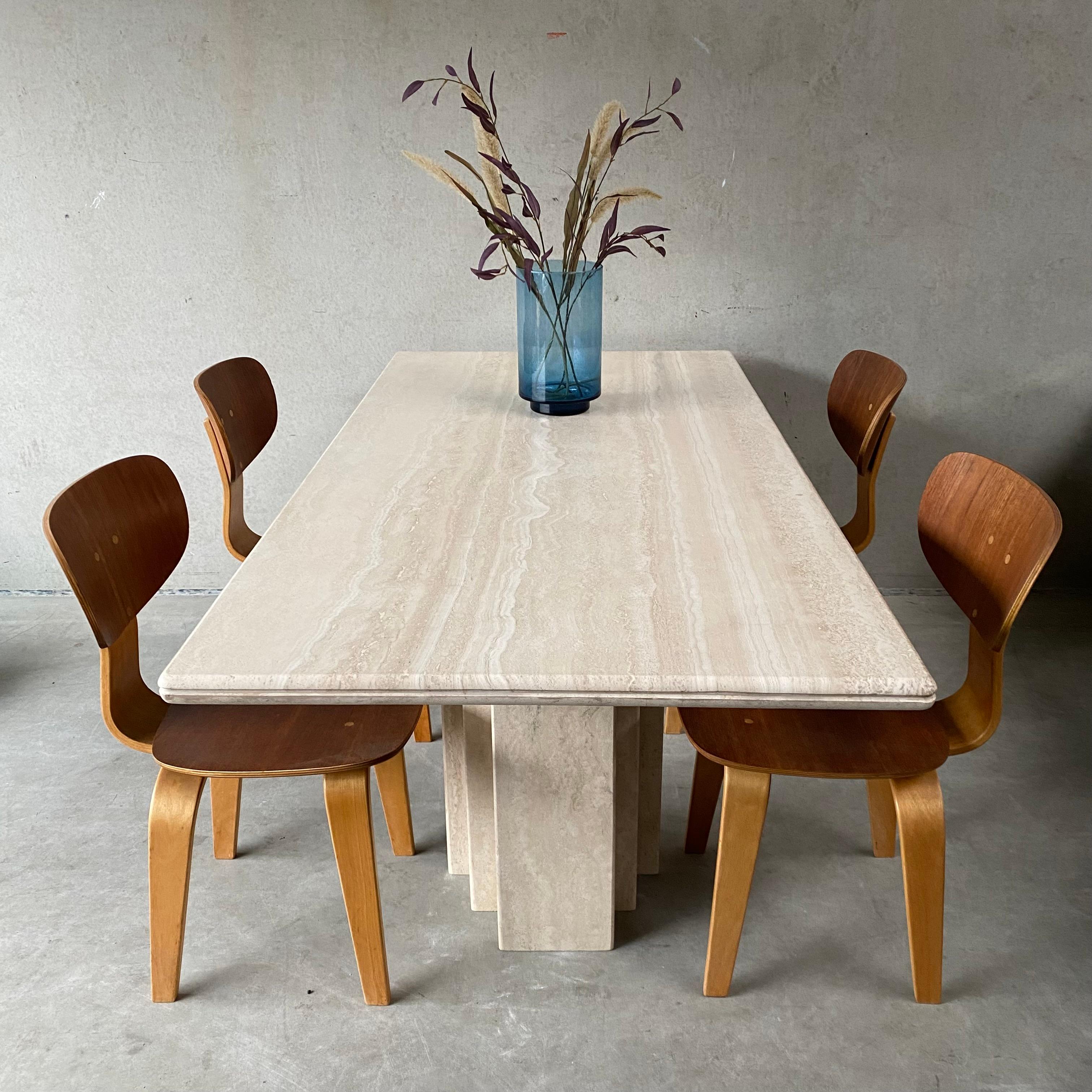 Midcentury Italian Post Modern Travertine Marble Rectangular Dining Table For Sale 4