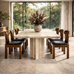 Tavolo da pranzo rettangolare in marmo travertino del Medioevo italiano post moderno