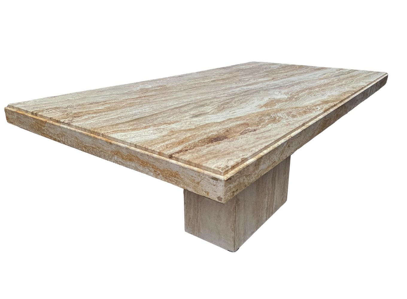Midcentury Italian Post Modern Travertine Marble Rectangular Dining Table  In Good Condition For Sale In Philadelphia, PA