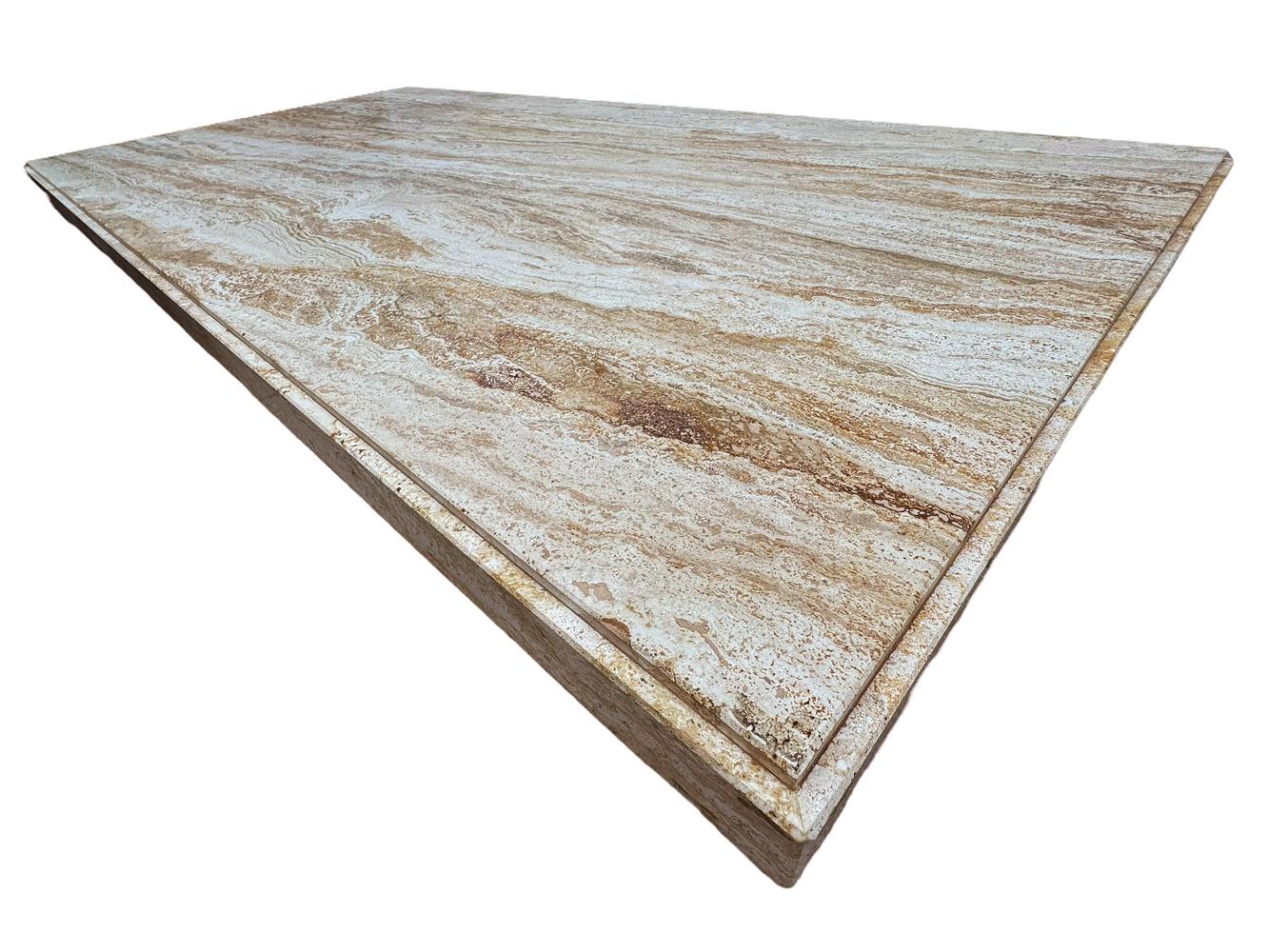 Late 20th Century Midcentury Italian Post Modern Travertine Marble Rectangular Dining Table For Sale