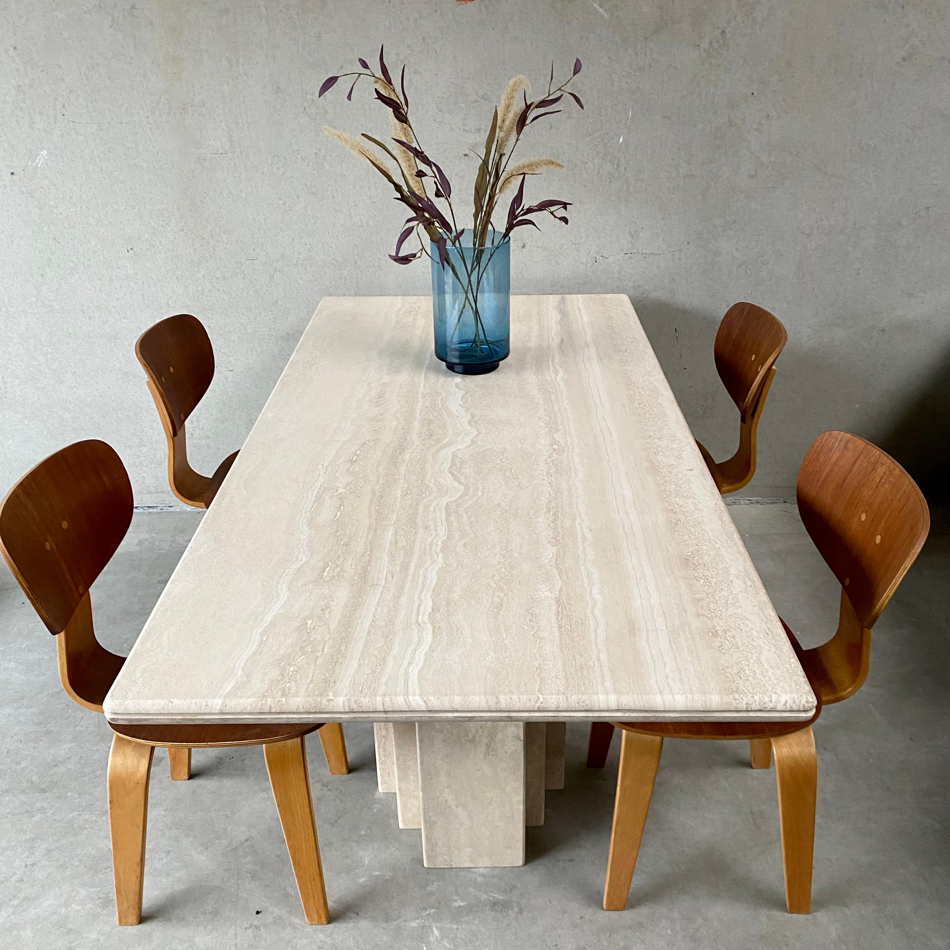 Late 20th Century Midcentury Italian Post Modern Travertine Marble Rectangular Dining Table For Sale