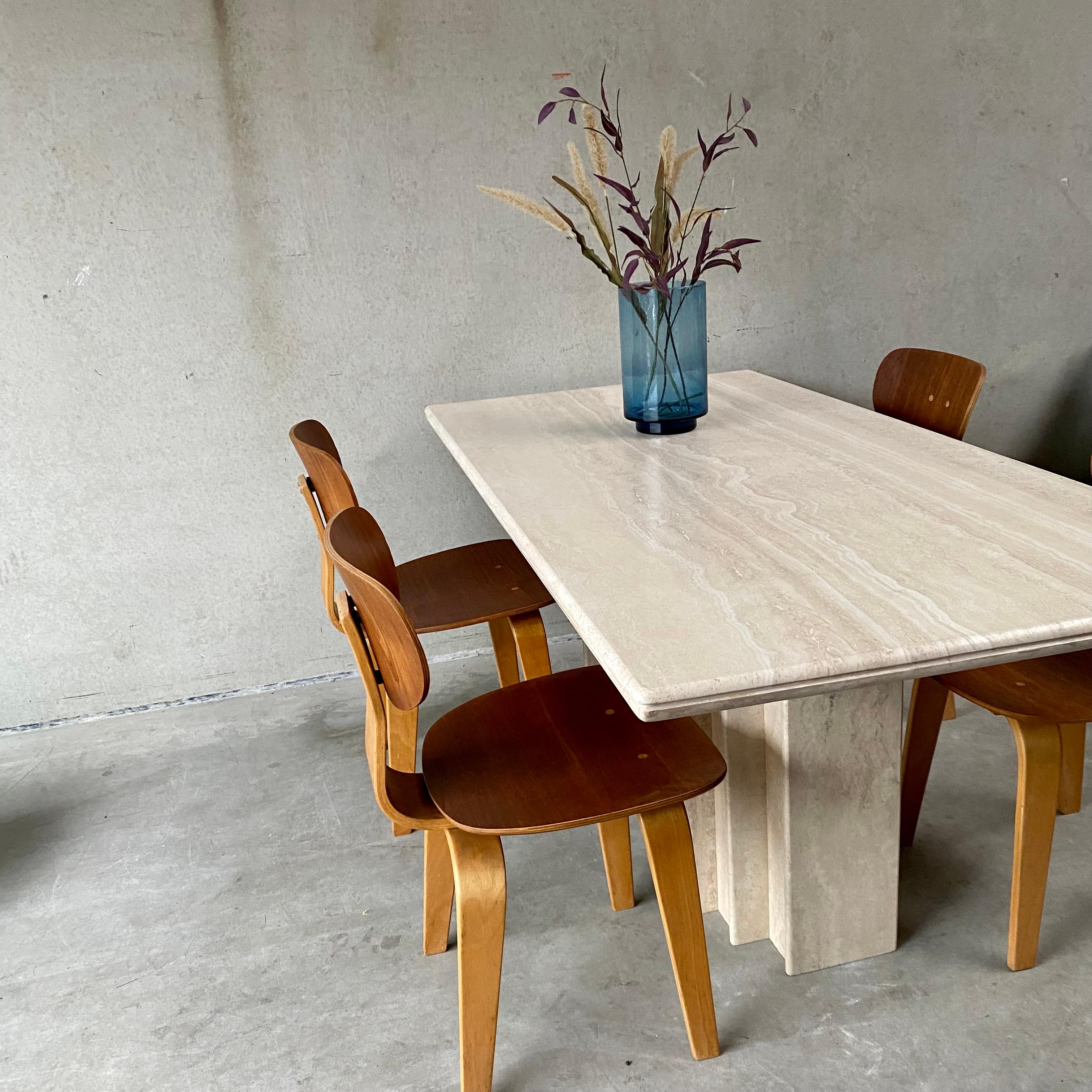 Midcentury Italian Post Modern Travertine Marble Rectangular Dining Table For Sale 1