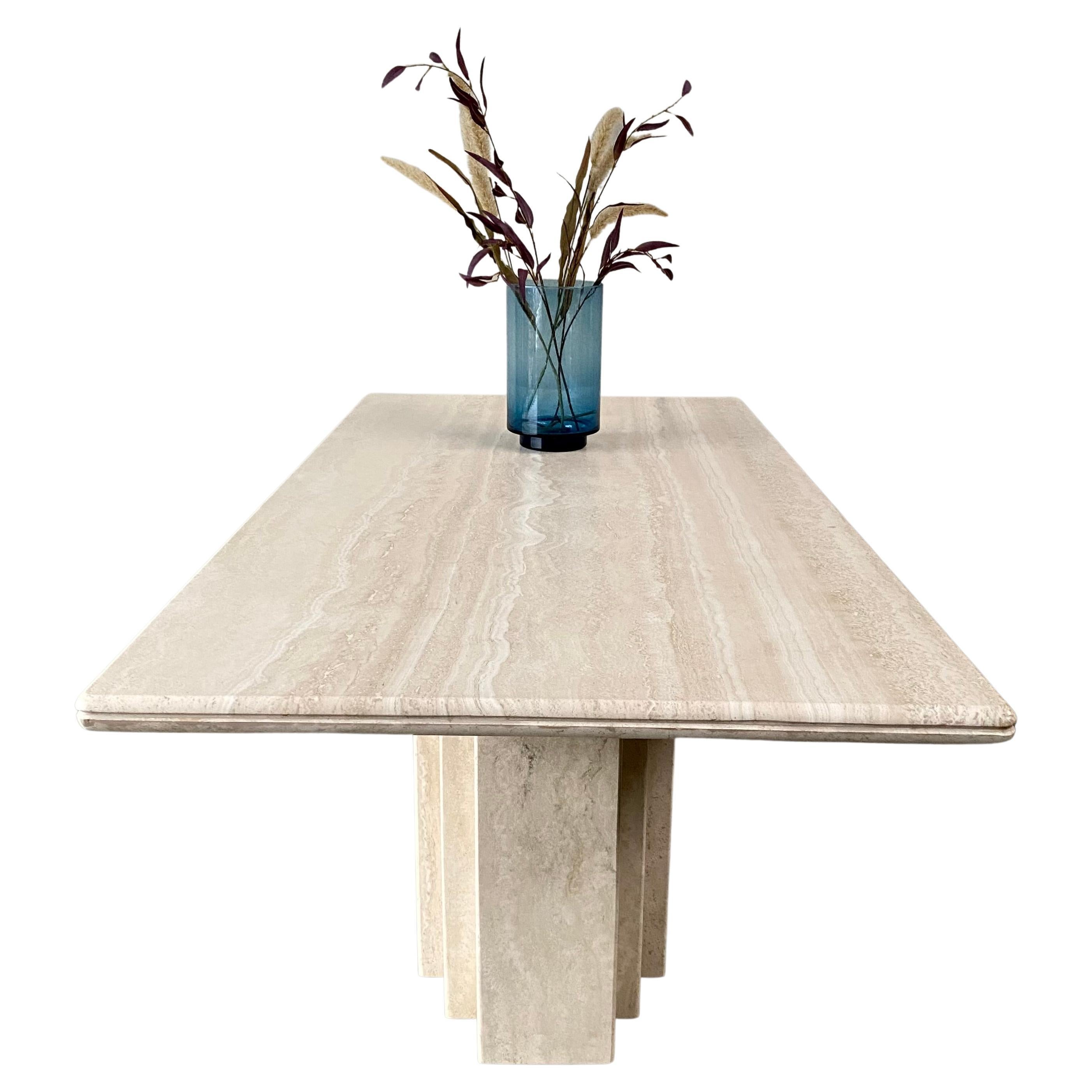 Midcentury Italian Post Modern Travertine Marble Rectangular Dining Table For Sale