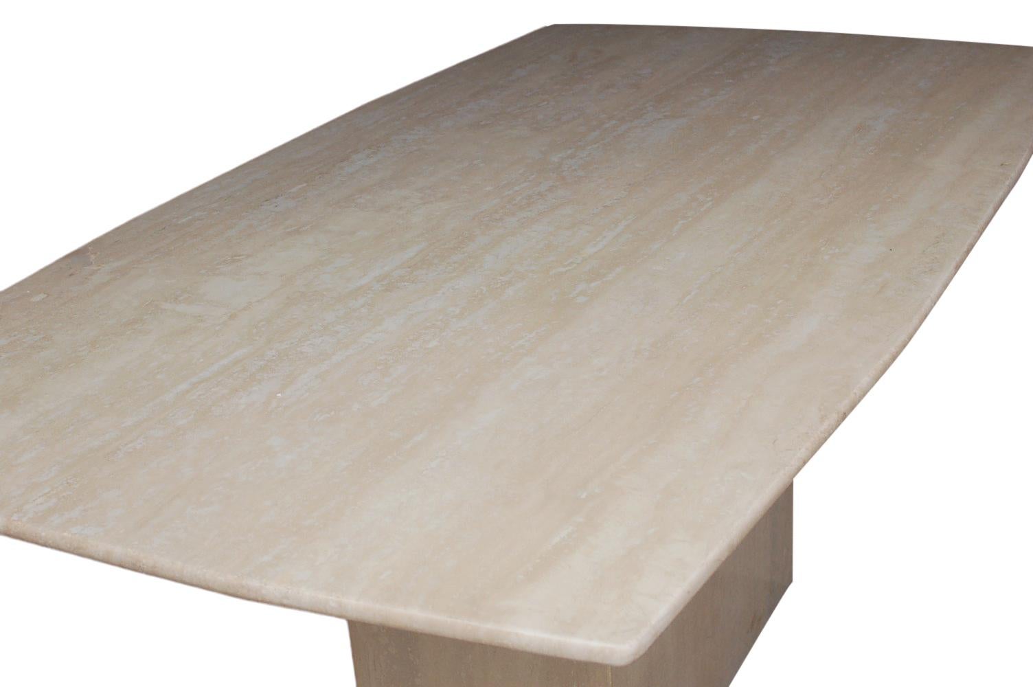 Midcentury Italian Postmodern Rectangular Dining Table in Travertine Marble 1