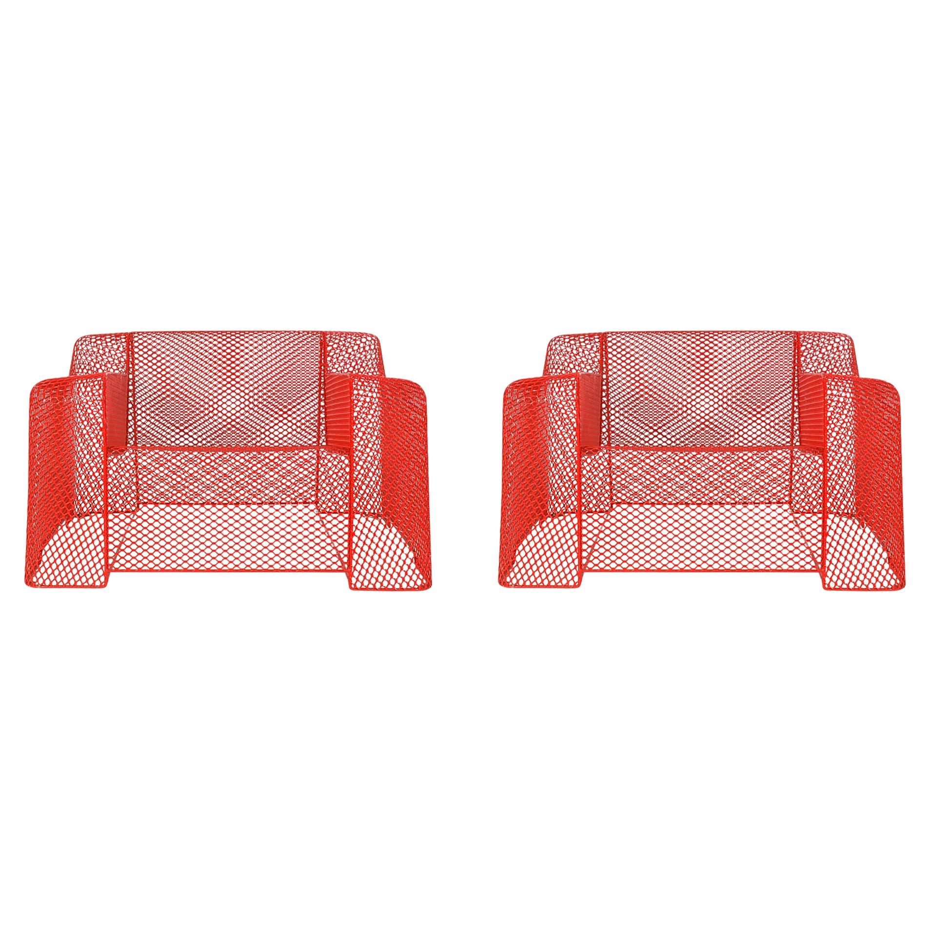 Midcentury Italian Postmodern Red Mesh Wire Indoor Outdoor Patio Lounge Chairs