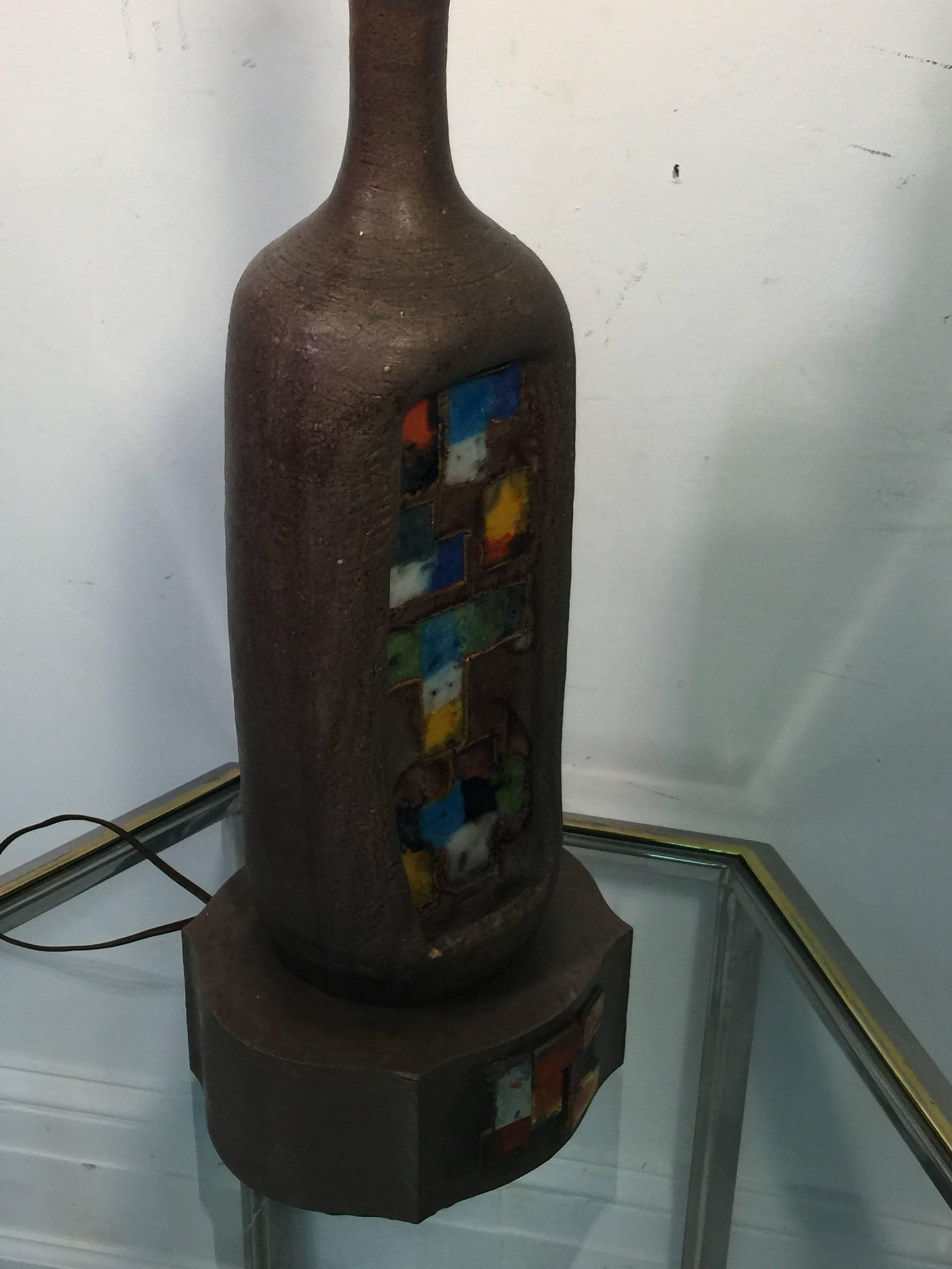 Mid-20th Century Midcentury Italian Pottery Lamp by Aldo Londi for Bitossi For Sale