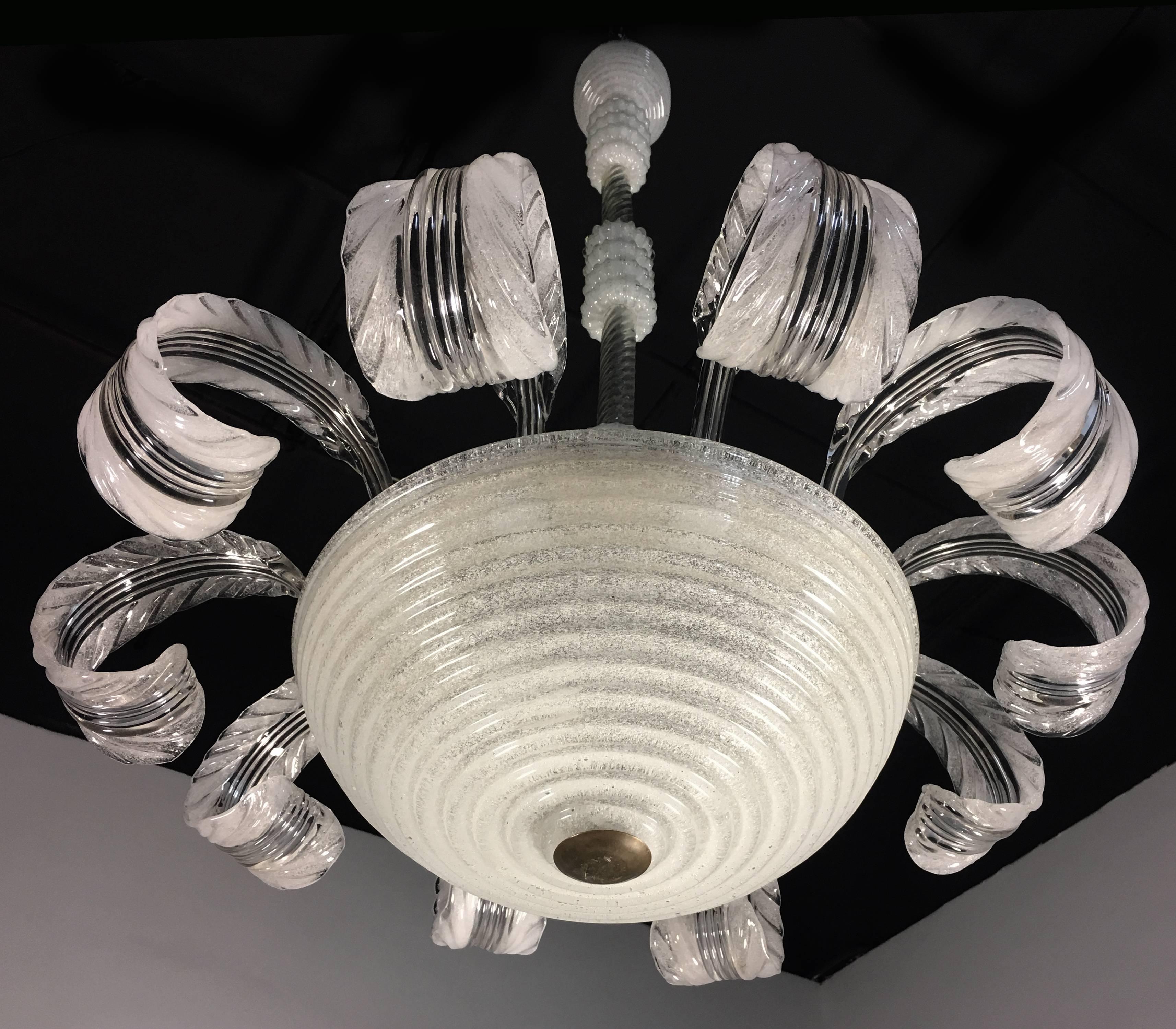 Lustre italien en verre Pulegoso du milieu du siècle dernier par Barovier & Toso, Murano, 1940 en vente 5