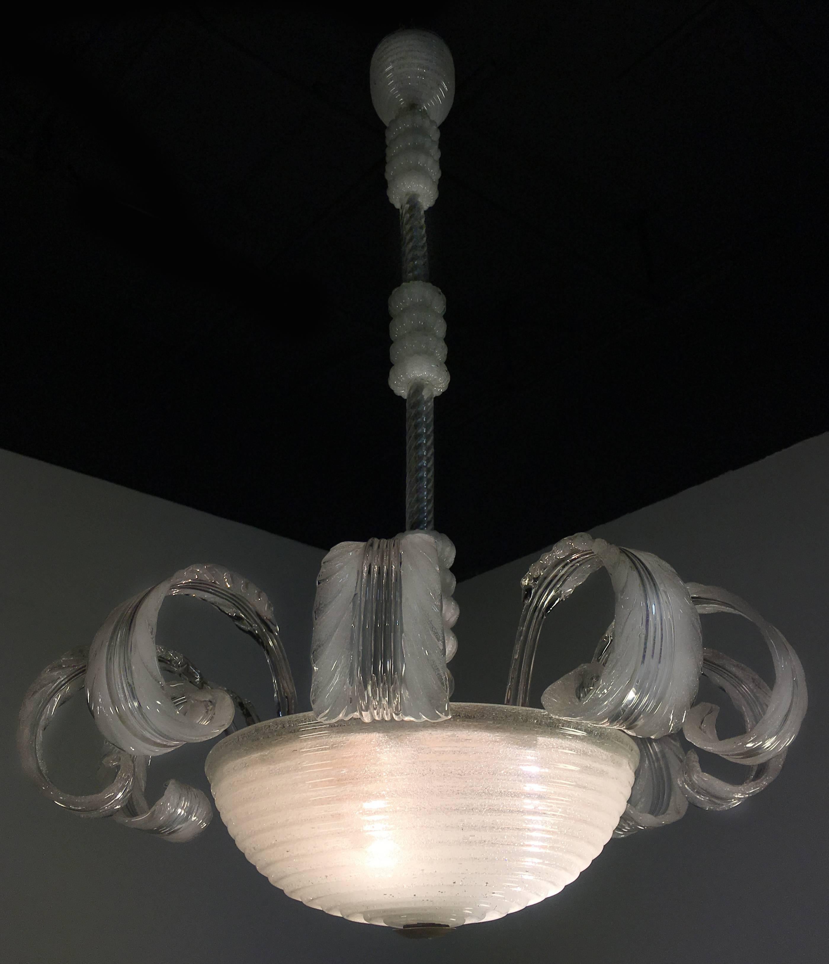 Midcentury Italian Pulegoso Glass Chandelier by Barovier & Toso, Murano, 1940 For Sale 6