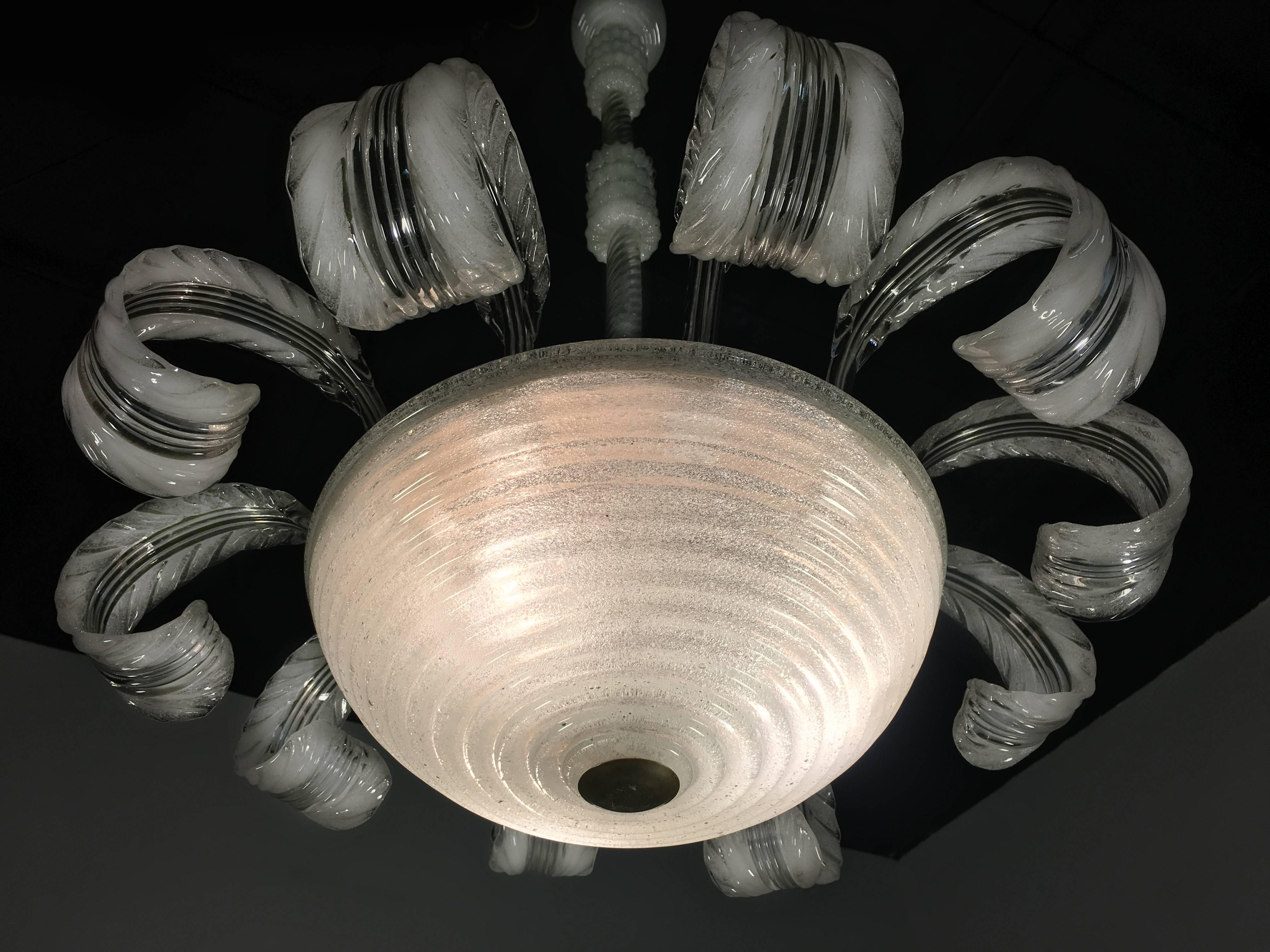 Lustre italien en verre Pulegoso du milieu du siècle dernier par Barovier & Toso, Murano, 1940 en vente 2
