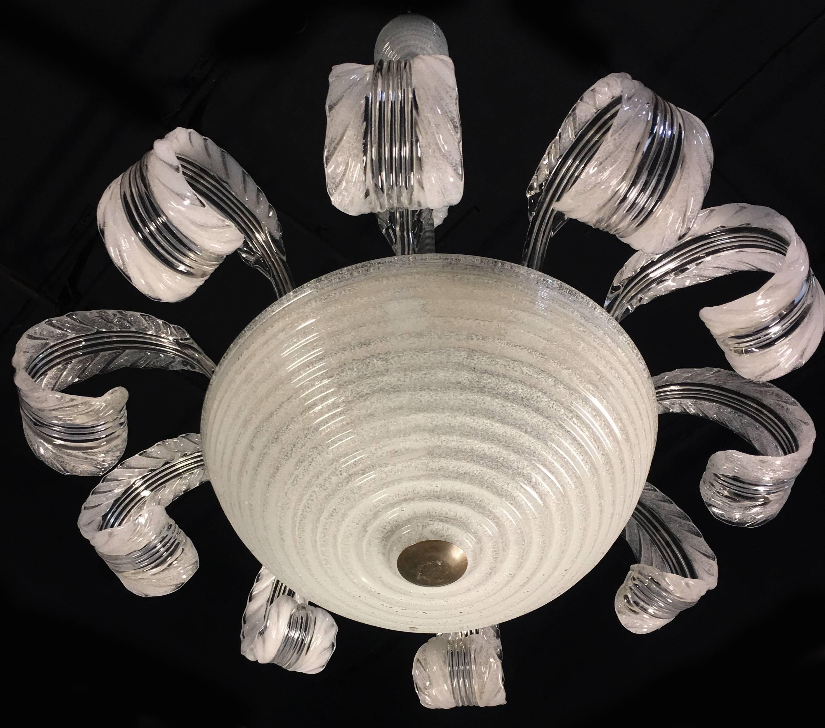 Lampadario italiano di metà secolo in vetro Pulegoso di Barovier & Toso, Murano, 1940 in vendita 4