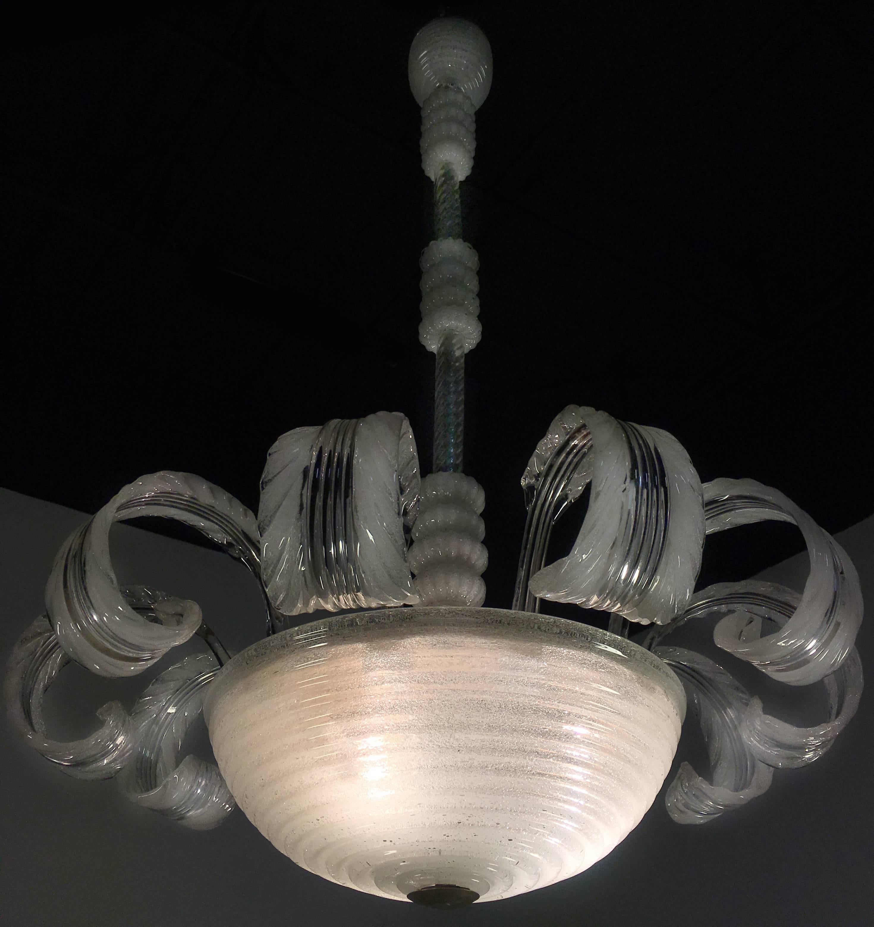 Lampadario italiano di metà secolo in vetro Pulegoso di Barovier & Toso, Murano, 1940 in vendita 6