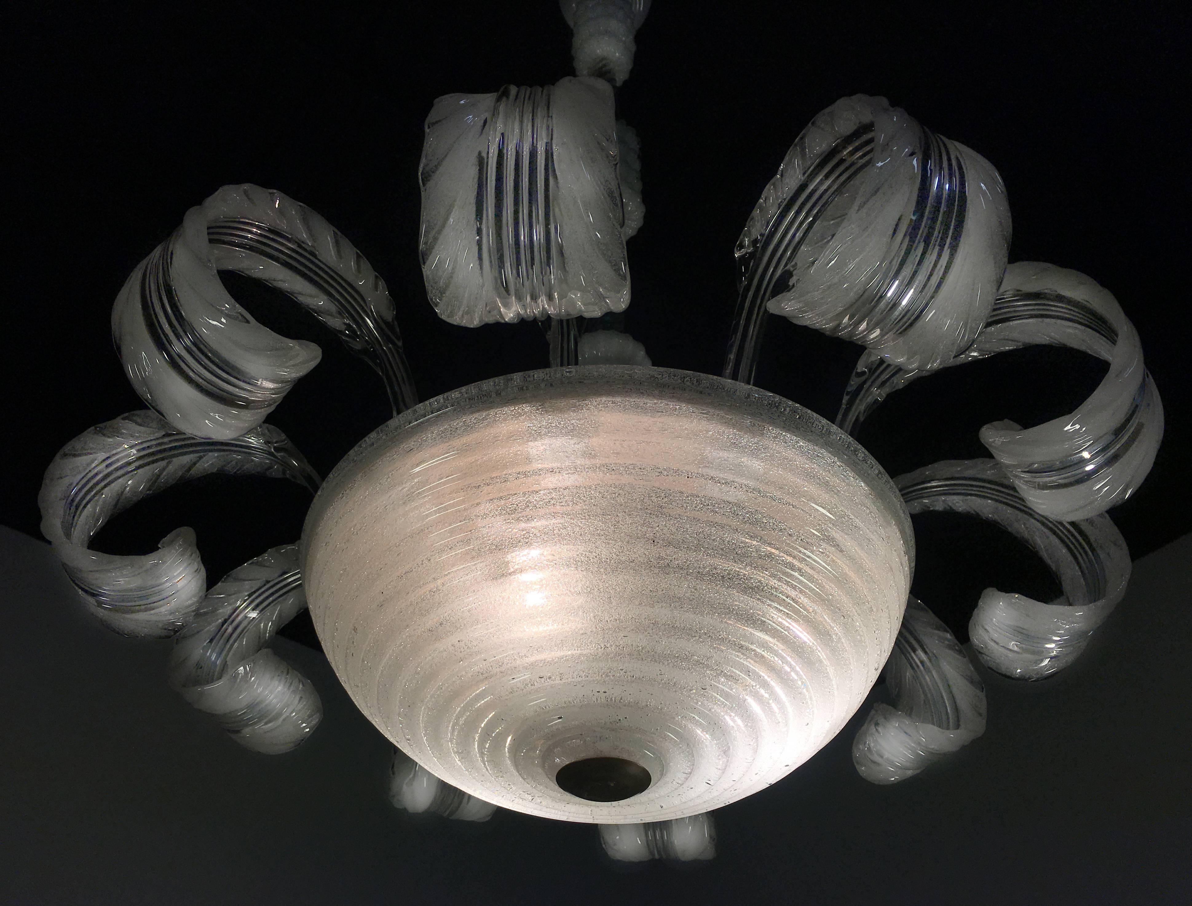 Lampadario italiano di metà secolo in vetro Pulegoso di Barovier & Toso, Murano, 1940 in vendita 8