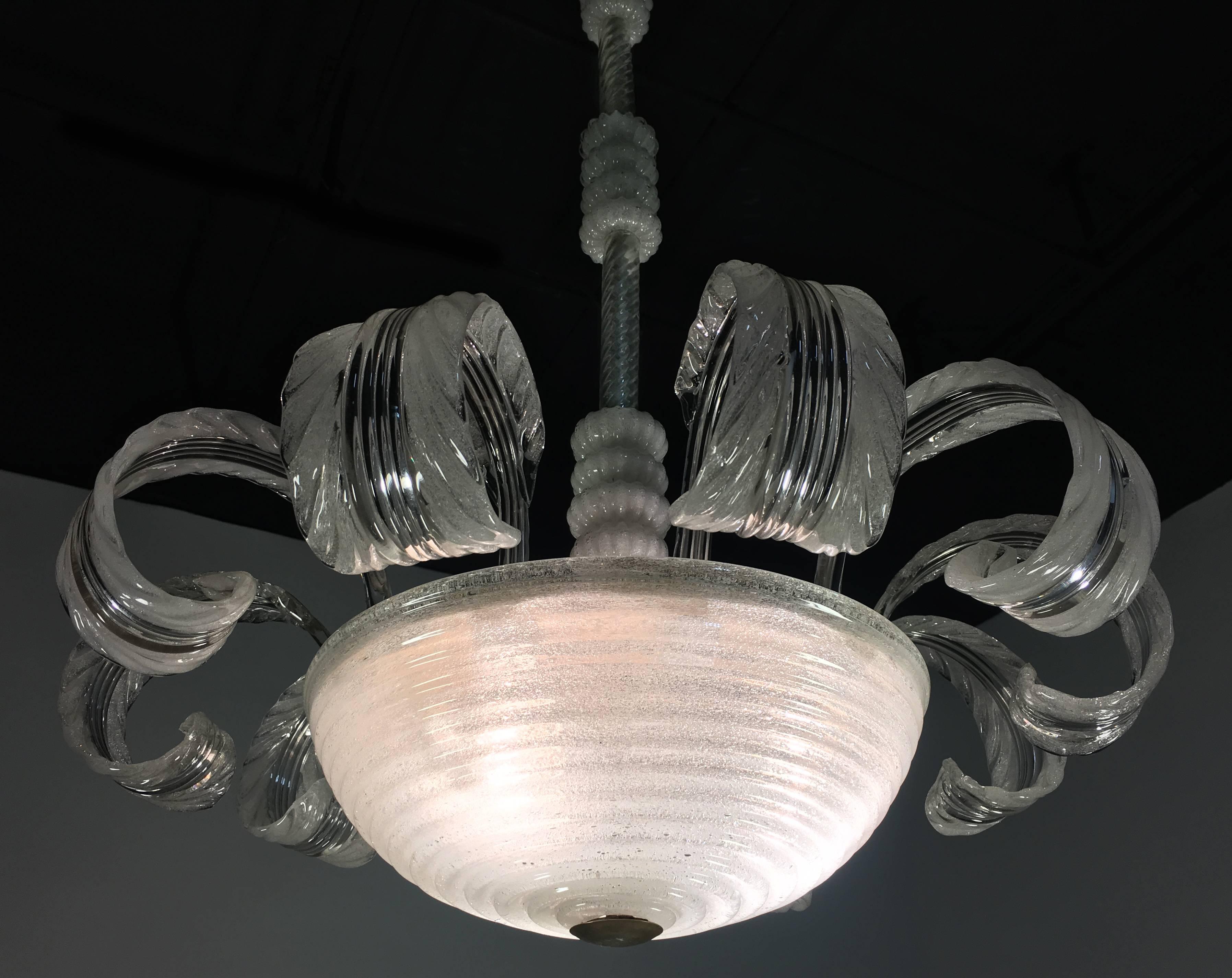 Lampadario italiano di metà secolo in vetro Pulegoso di Barovier & Toso, Murano, 1940 in vendita 10
