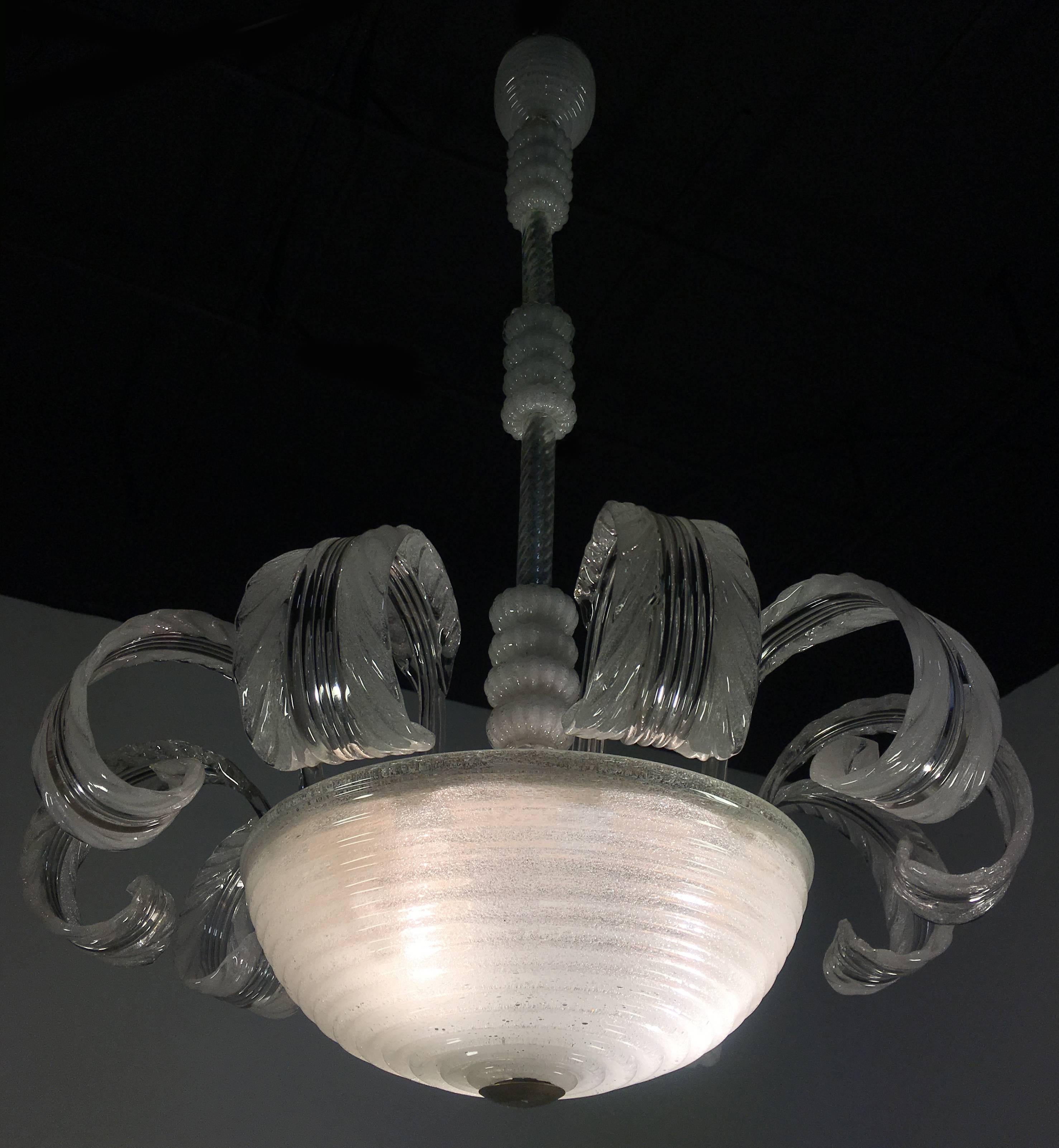 Lampadario italiano di metà secolo in vetro Pulegoso di Barovier & Toso, Murano, 1940 in vendita 11