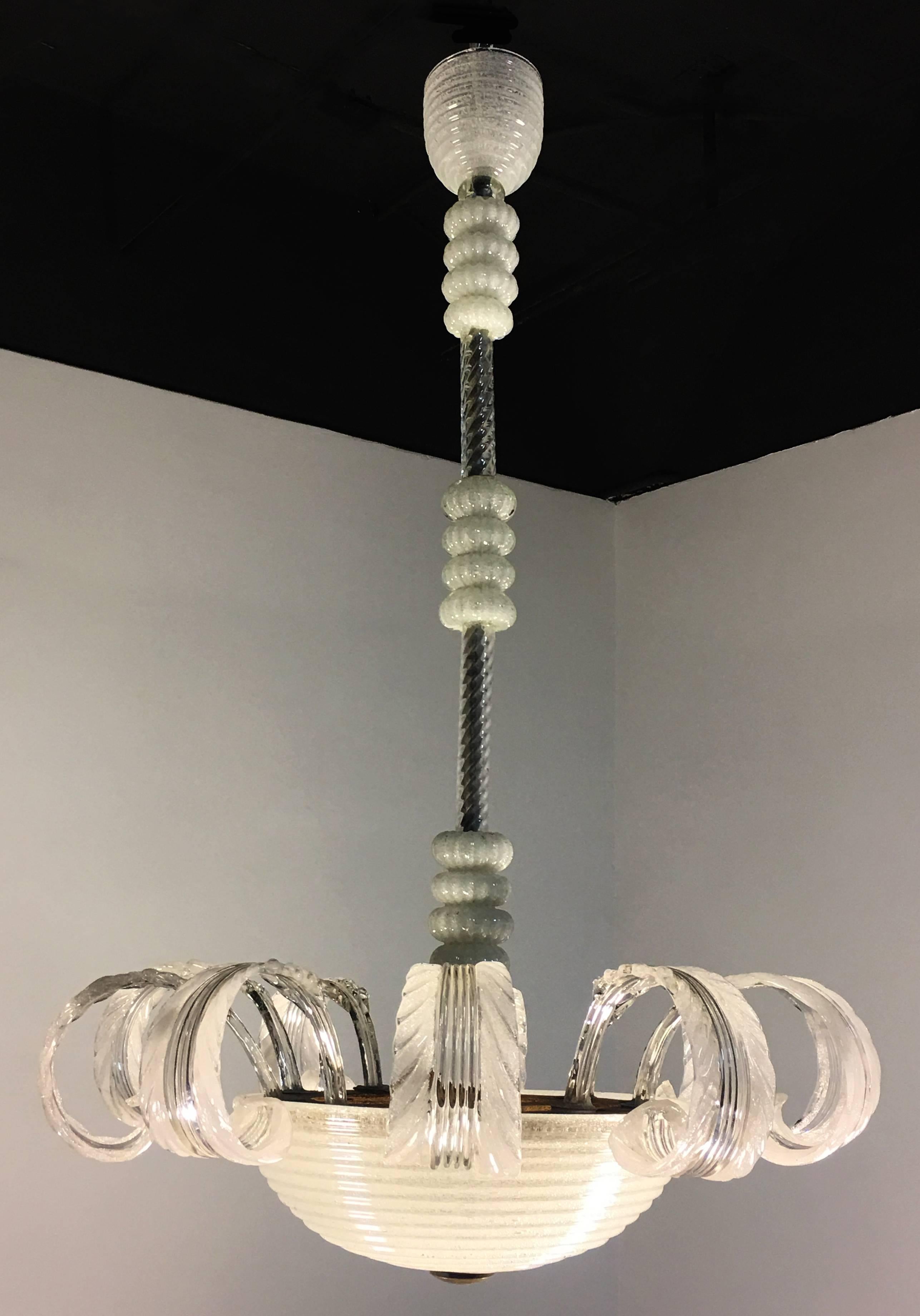 Lampadario italiano di metà secolo in vetro Pulegoso di Barovier & Toso, Murano, 1940 in vendita 12