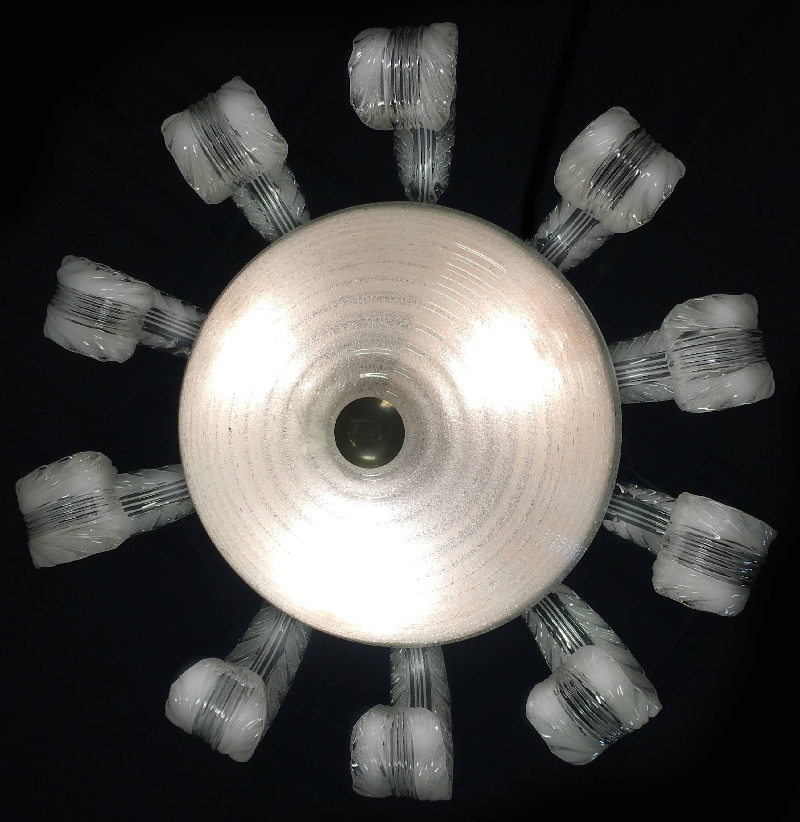 XX secolo Lampadario italiano di metà secolo in vetro Pulegoso di Barovier & Toso, Murano, 1940 in vendita