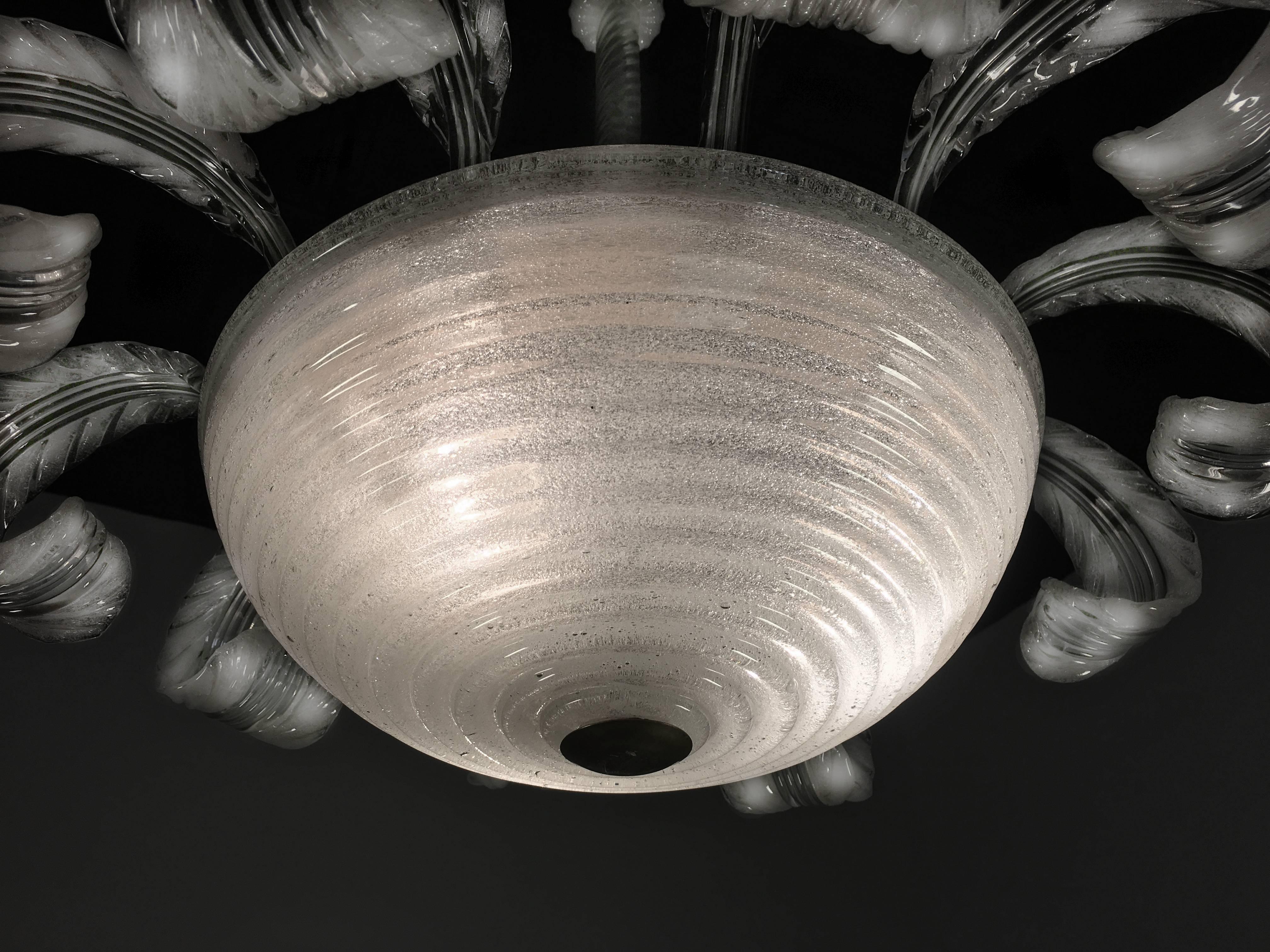 Vetro di Murano Lampadario italiano di metà secolo in vetro Pulegoso di Barovier & Toso, Murano, 1940 in vendita