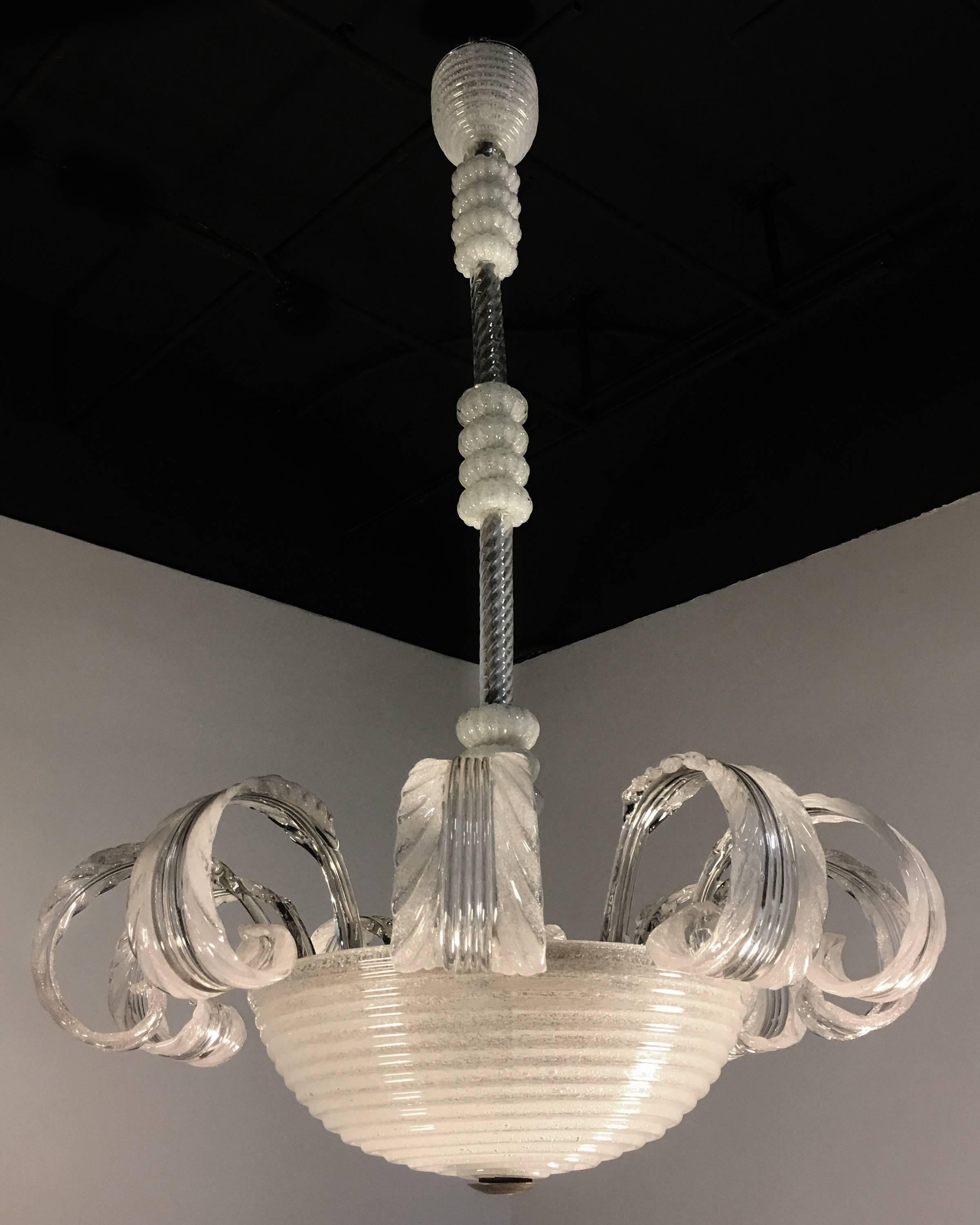 Lampadario italiano di metà secolo in vetro Pulegoso di Barovier & Toso, Murano, 1940 in vendita 3