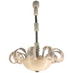 Midcentury Italian Pulegoso Glass Chandelier by Barovier & Toso, Murano, 1940