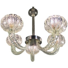 Midcentury Italian Pulegoso Glass Chandelier by Barovier 
Toso, Murano, 1940
