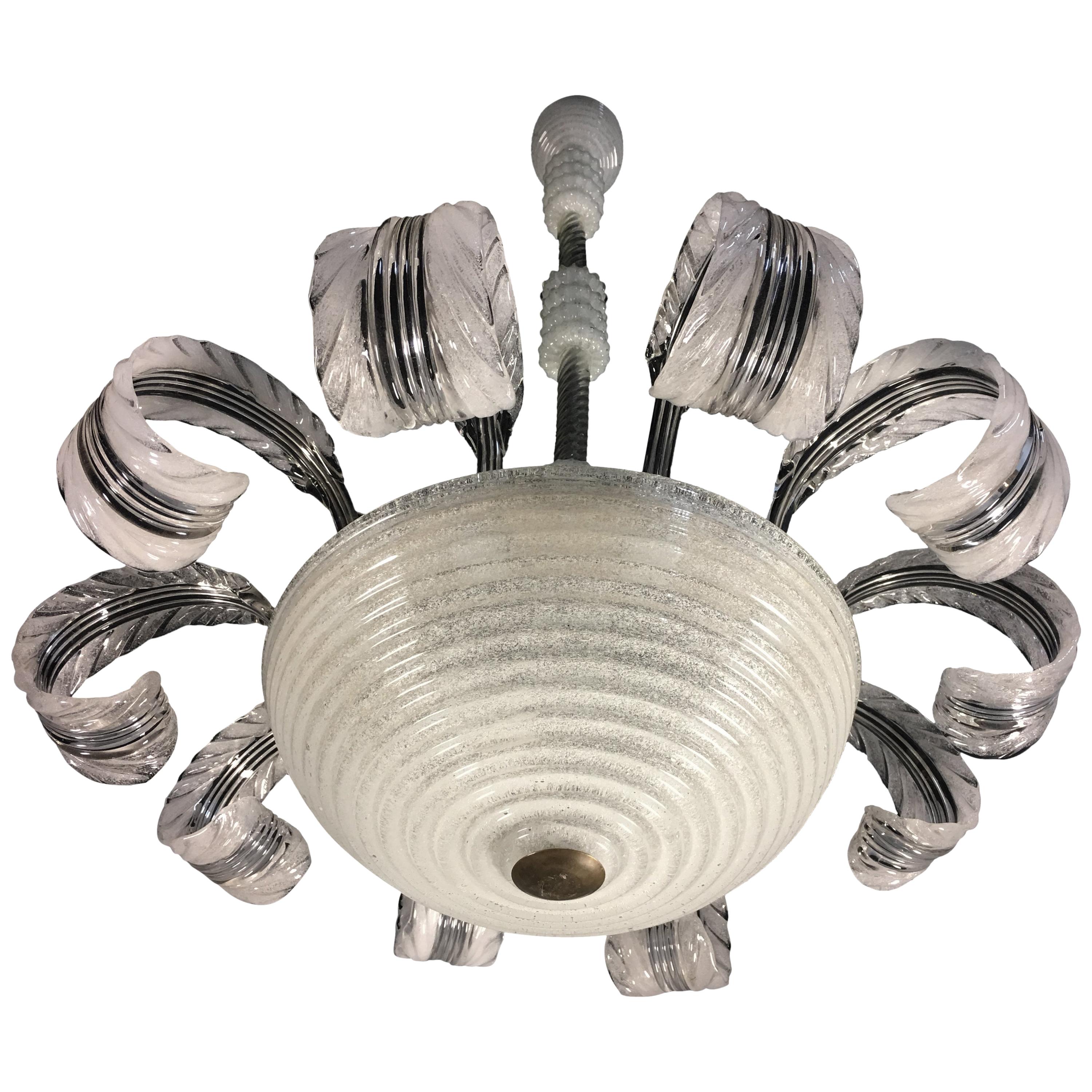 Midcentury Italian Pulegoso Glass Chandelier by Barovier & Toso, Murano, 1940