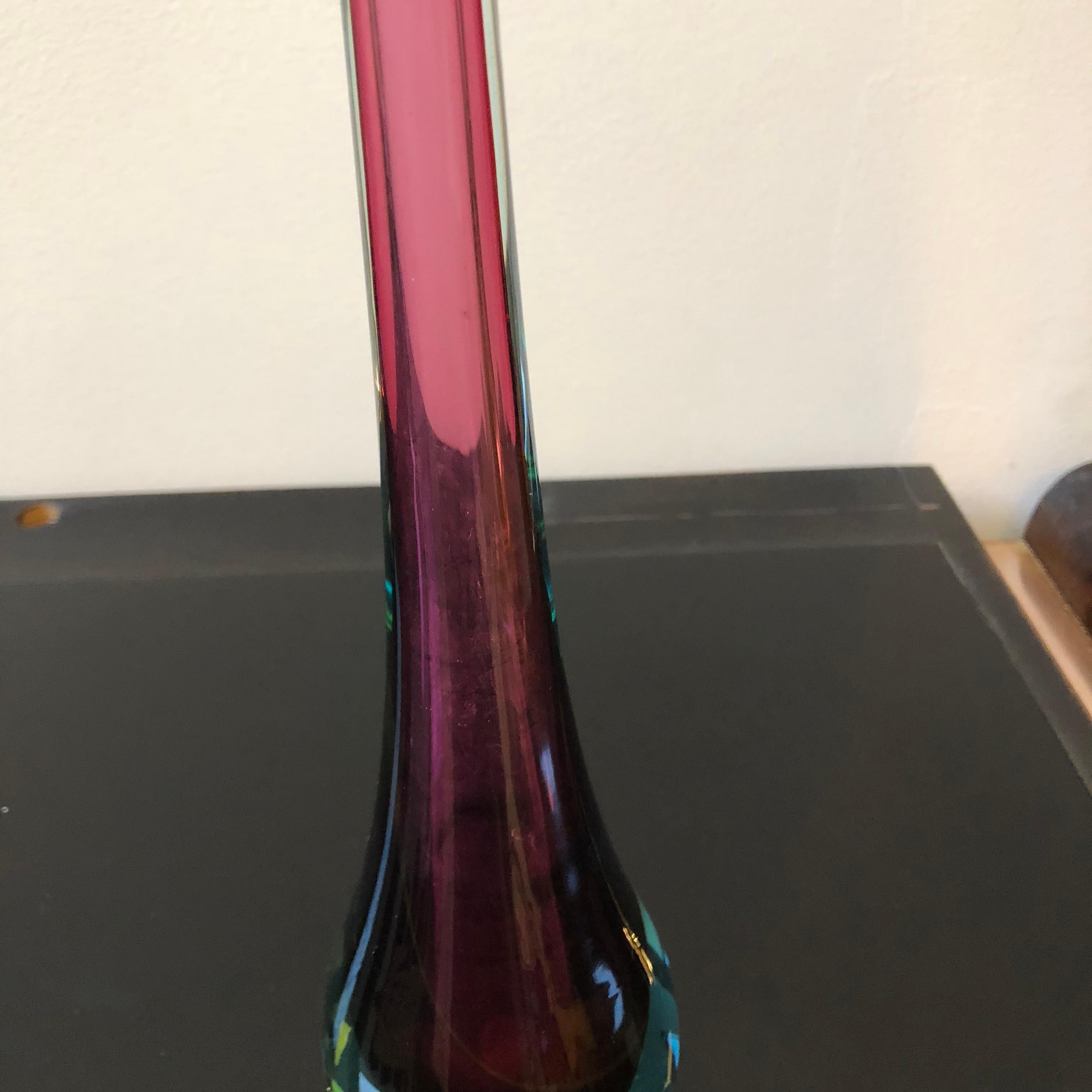 Mid-Century Modern Mid-Century Italian Purple and Blue Single-Flower Sommerso Murano Glass Vase