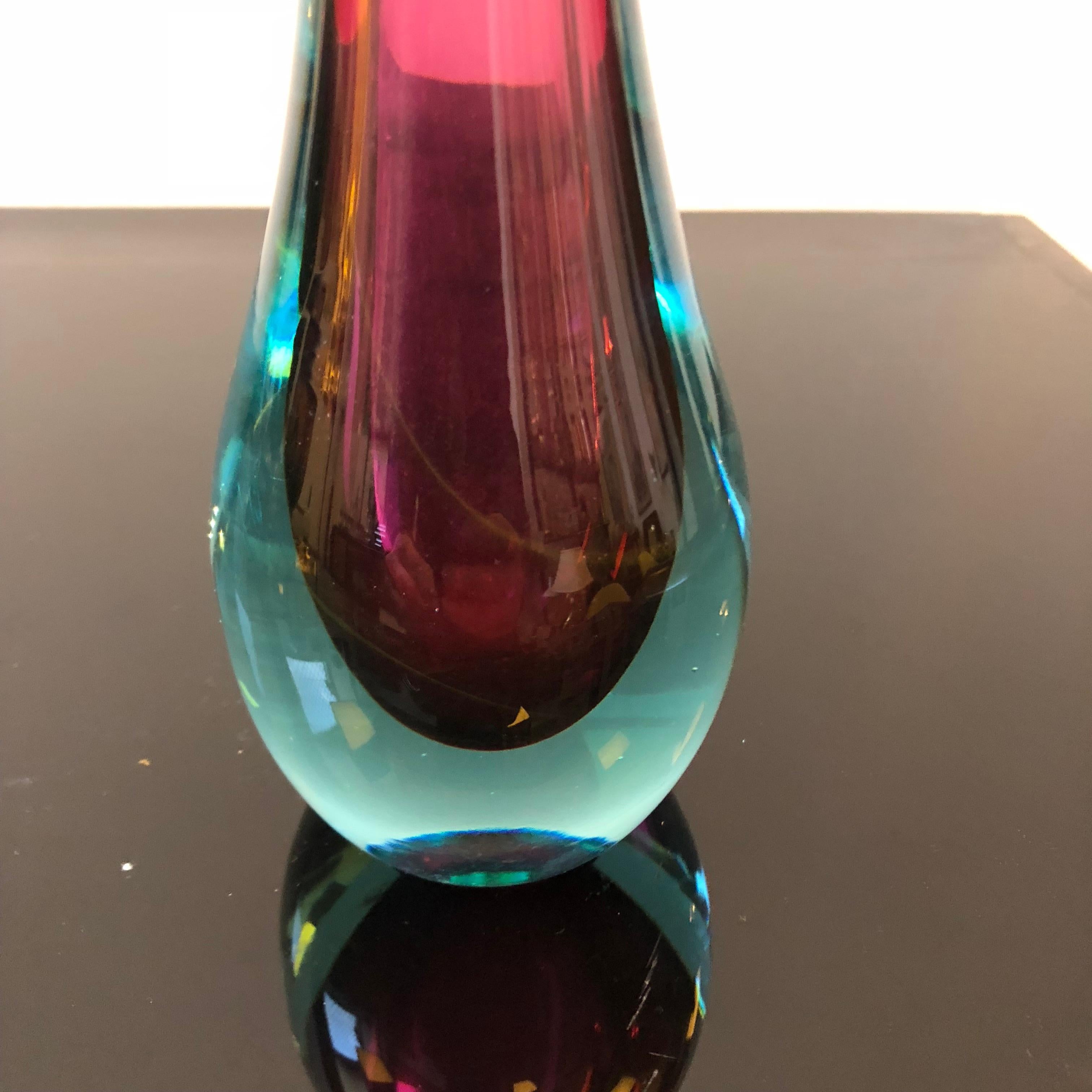 Hand-Crafted Mid-Century Italian Purple and Blue Single-Flower Sommerso Murano Glass Vase