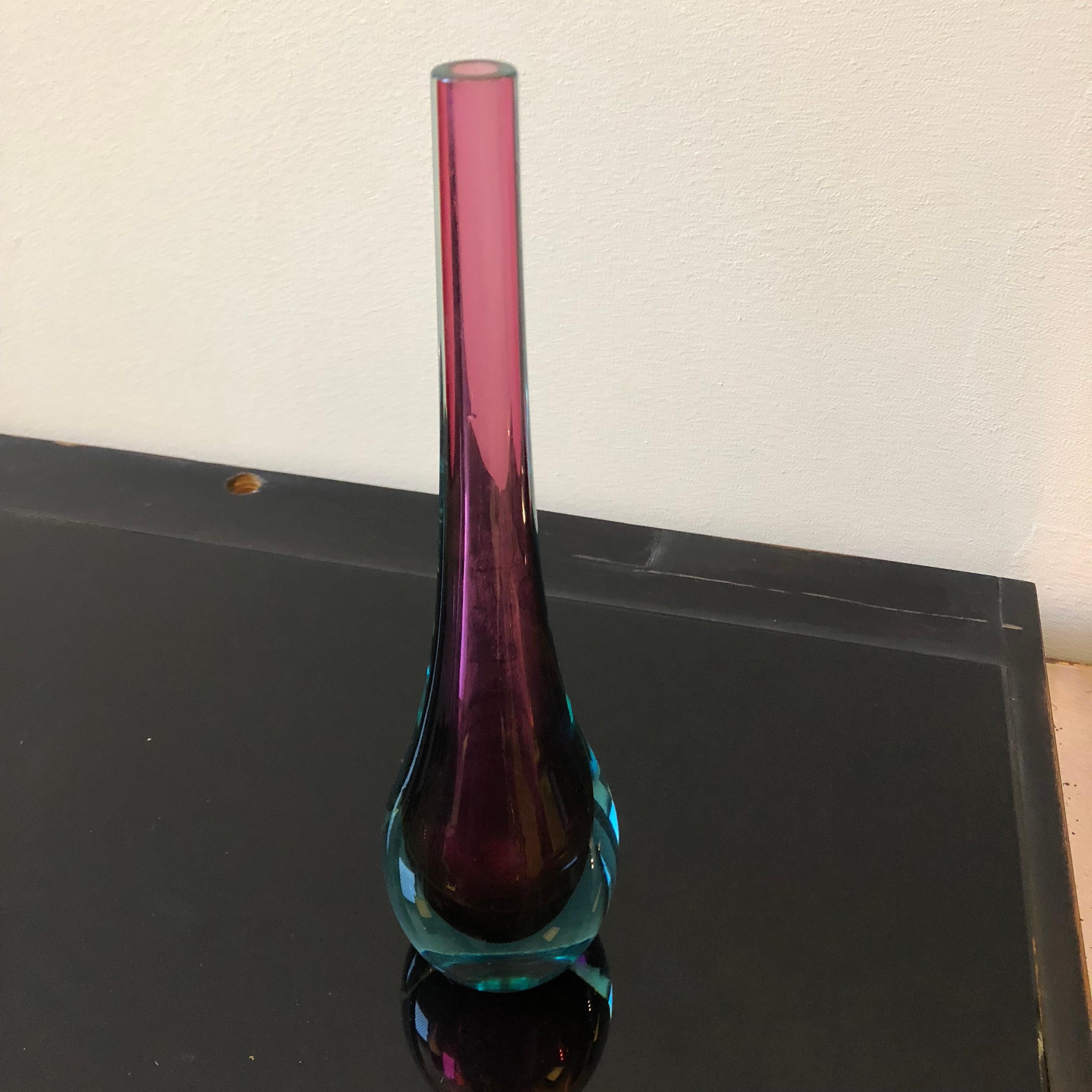 20th Century Mid-Century Italian Purple and Blue Single-Flower Sommerso Murano Glass Vase