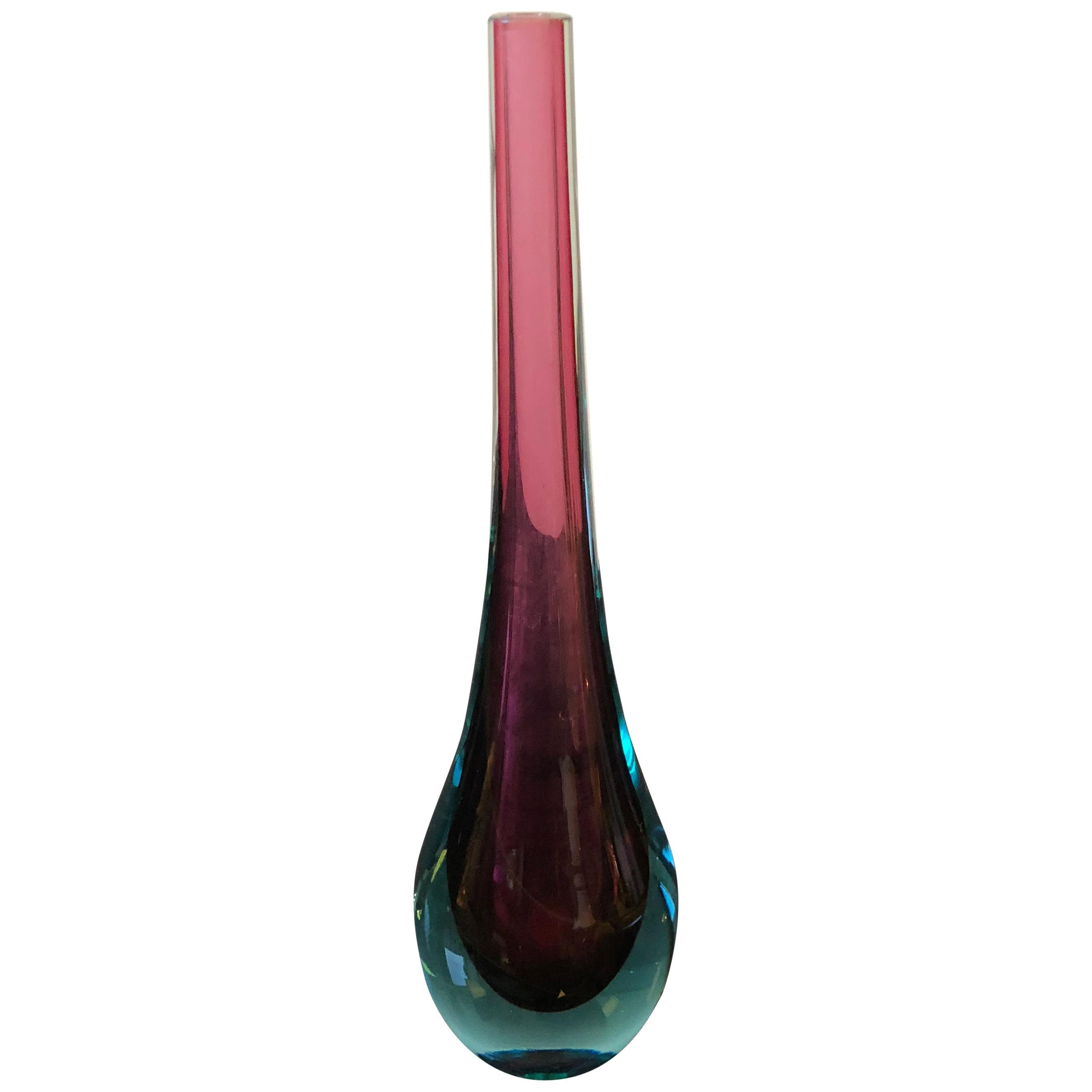 Mid-Century Italian Purple and Blue Single-Flower Sommerso Murano Glass Vase
