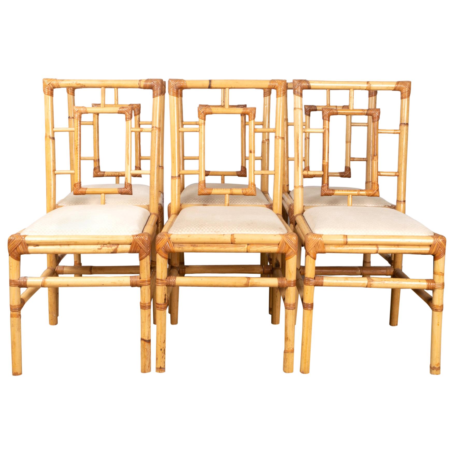 Midcentury Italian Rattan and Bamboo Dining Chairs by Dal Vera, circa