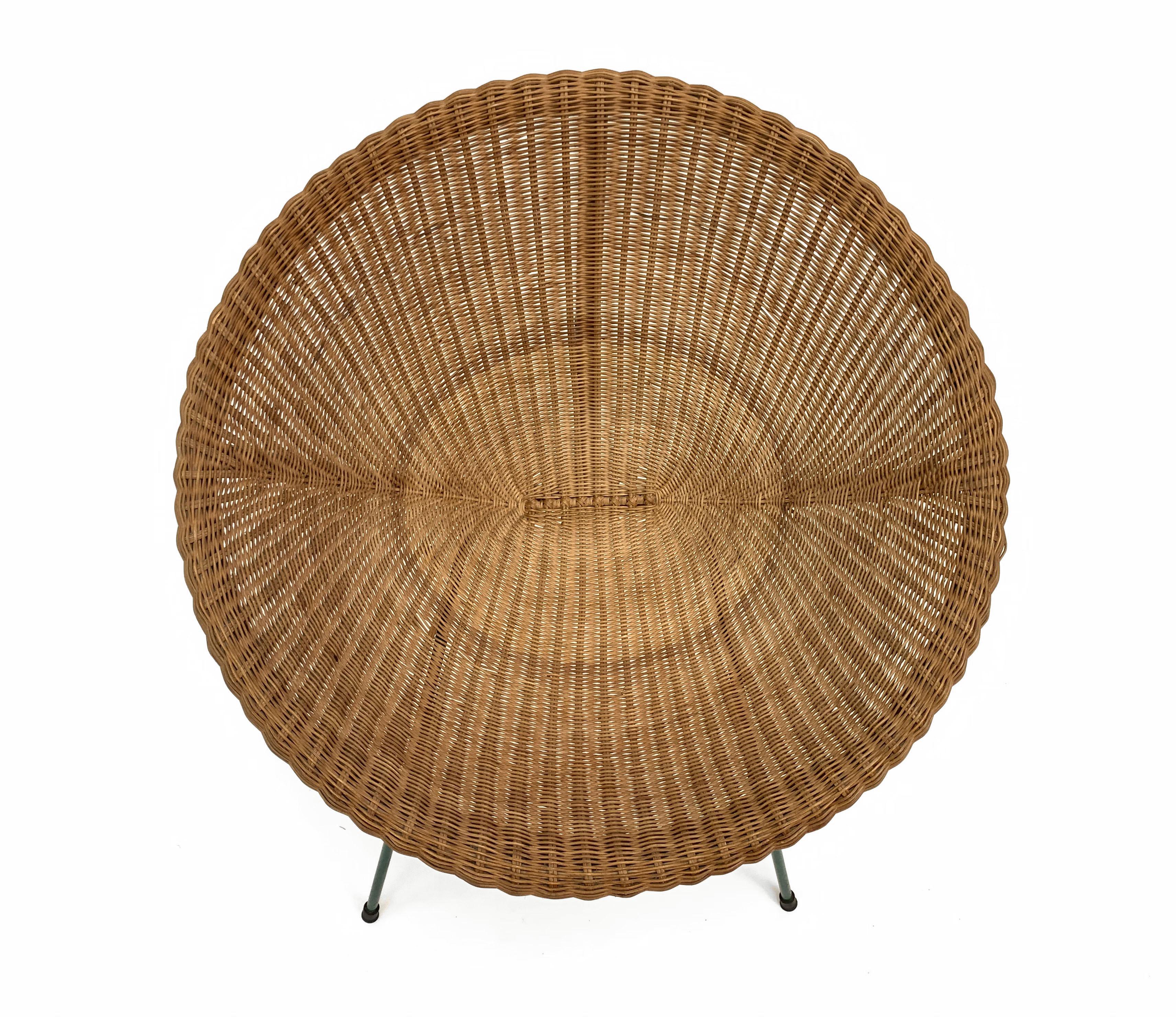 Midcentury Italian Rattan and Bamboo Shell Armchair with Green Metal Legs, 1950s 7