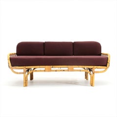 Midcentury Italian Rattan Sofa Bed, 1950s