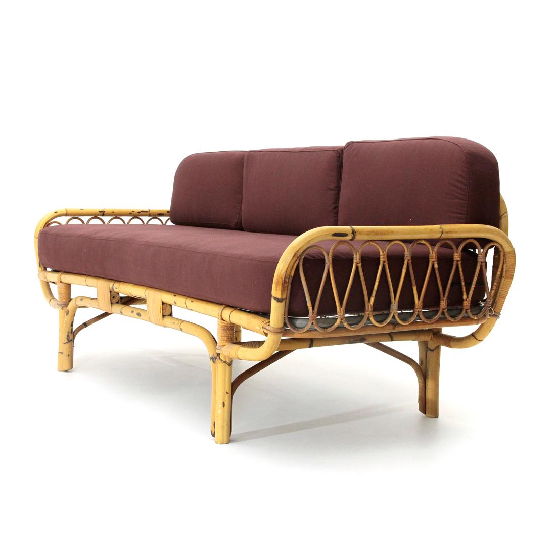 Midcentury Italian Rattan Sofa Bed, 1950s 1