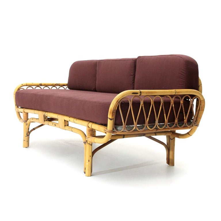 Midcentury Italian Rattan Sofa Bed, 1950s at 1stDibs
