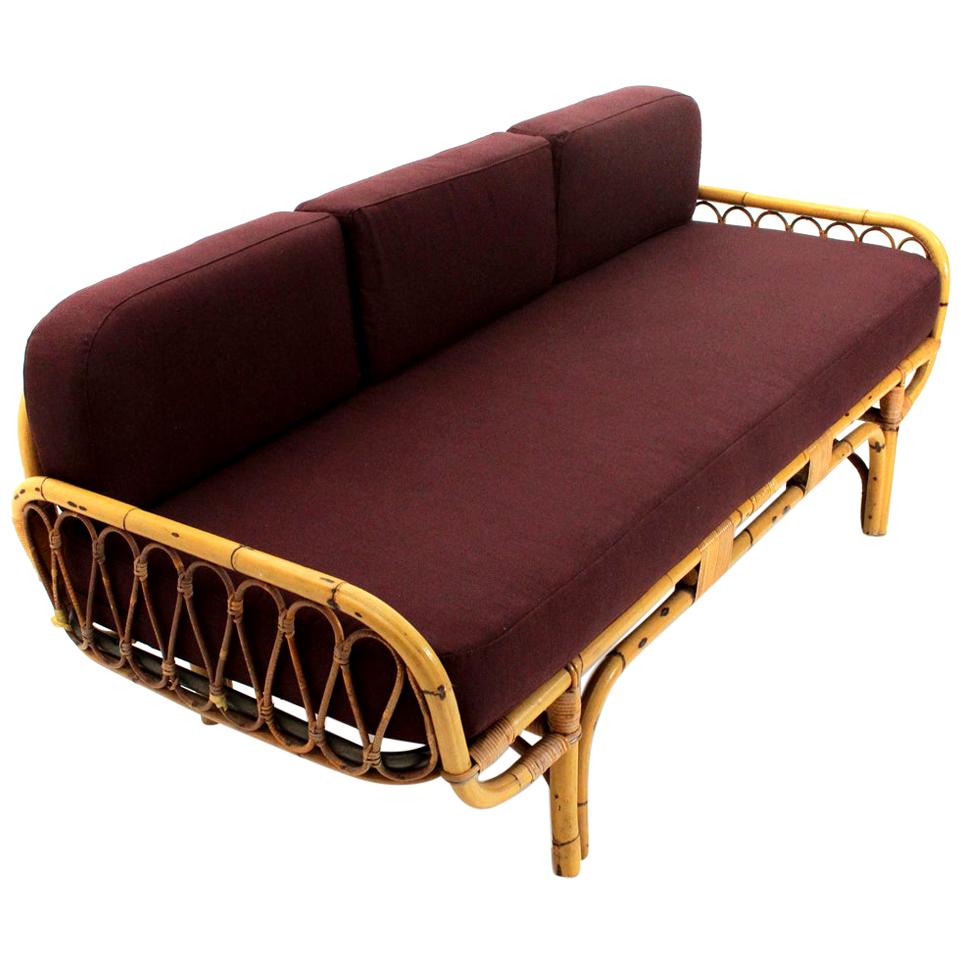 Midcentury Italian Rattan Sofa Bed, 1950s