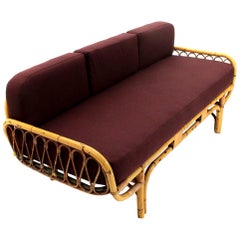 Midcentury Italian Rattan Sofa Bed, 1950s