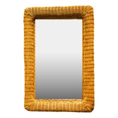 Midcentury Italian Rattan Wall Hanging Mirror Large Sized
