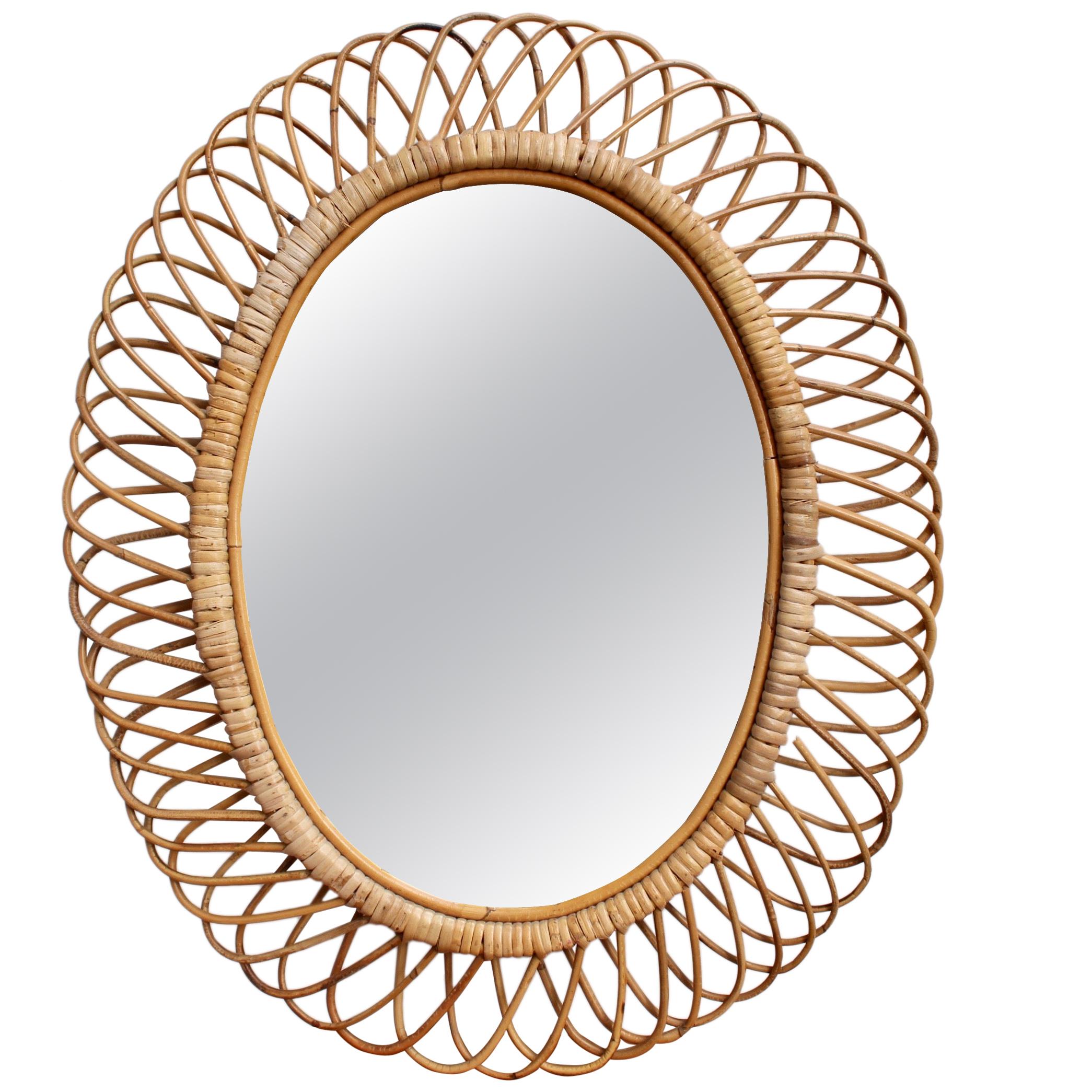 Midcentury Italian Rattan Wall Mirror, circa 1960s at 1stDibs