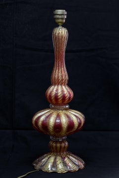 Midcentury Italian Red and Gold Murano Glass Table Lamp by AVEM