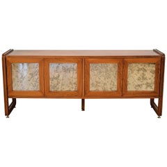Midcentury Italian Red-Brown Rosewood Sideboard with Mirror Doors, circa 1960s