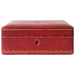 Midcentury Italian Red Leather Jewelry Box