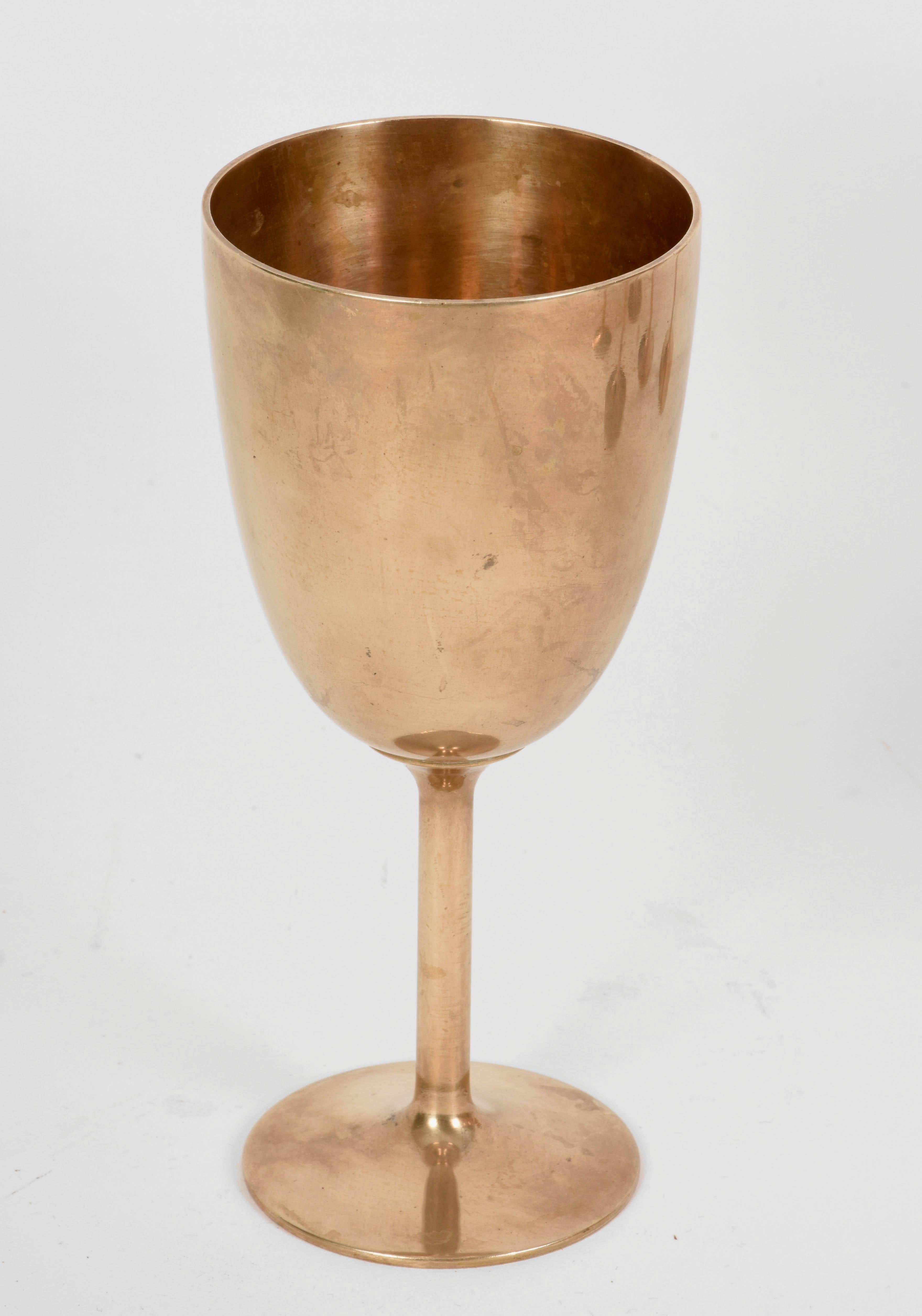 Mid-Century Modern Midcentury Italian Regency Solid Brass Chalices, 1980s For Sale