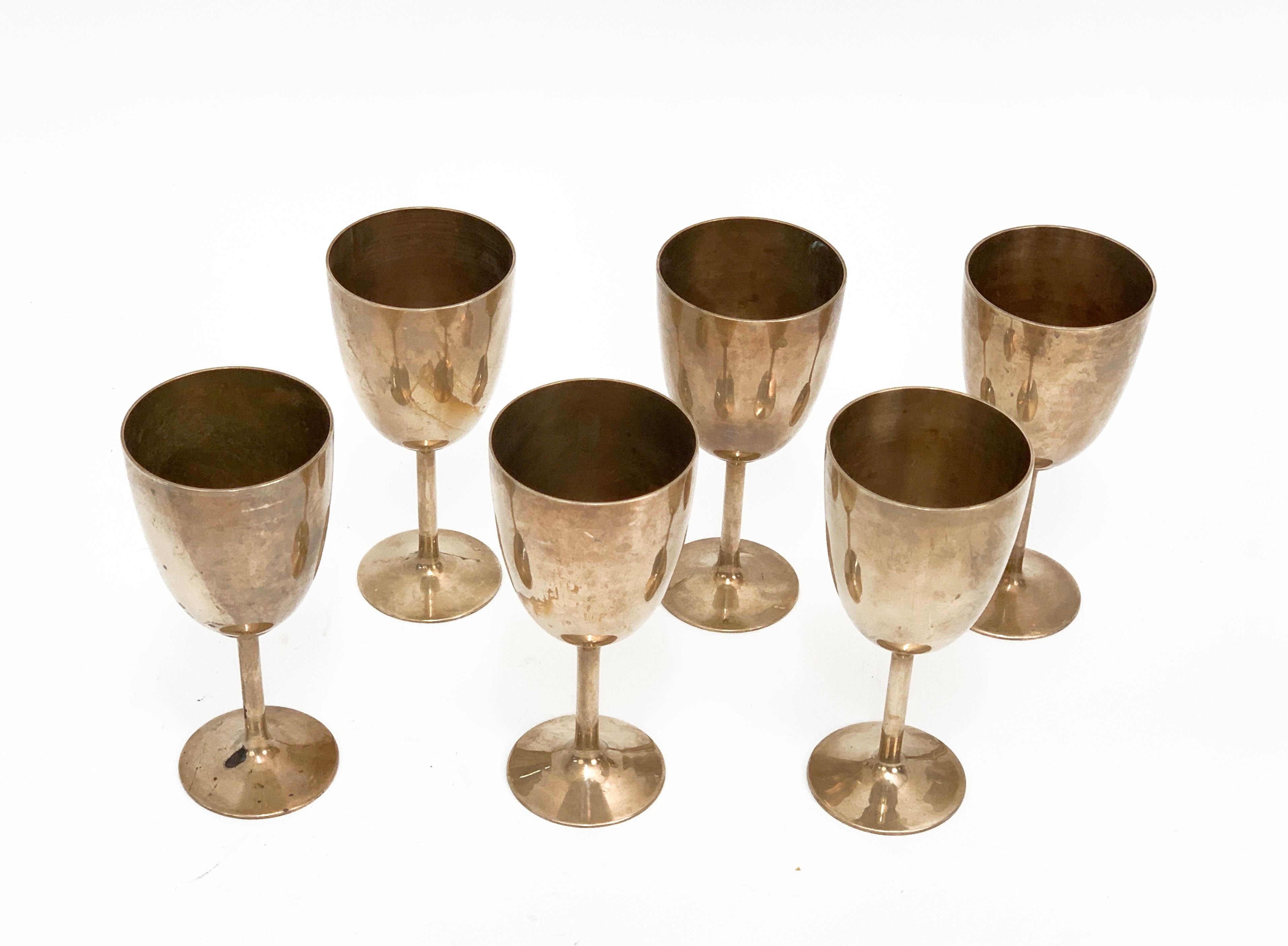 Late 20th Century Midcentury Italian Regency Solid Brass Chalices, 1980s For Sale