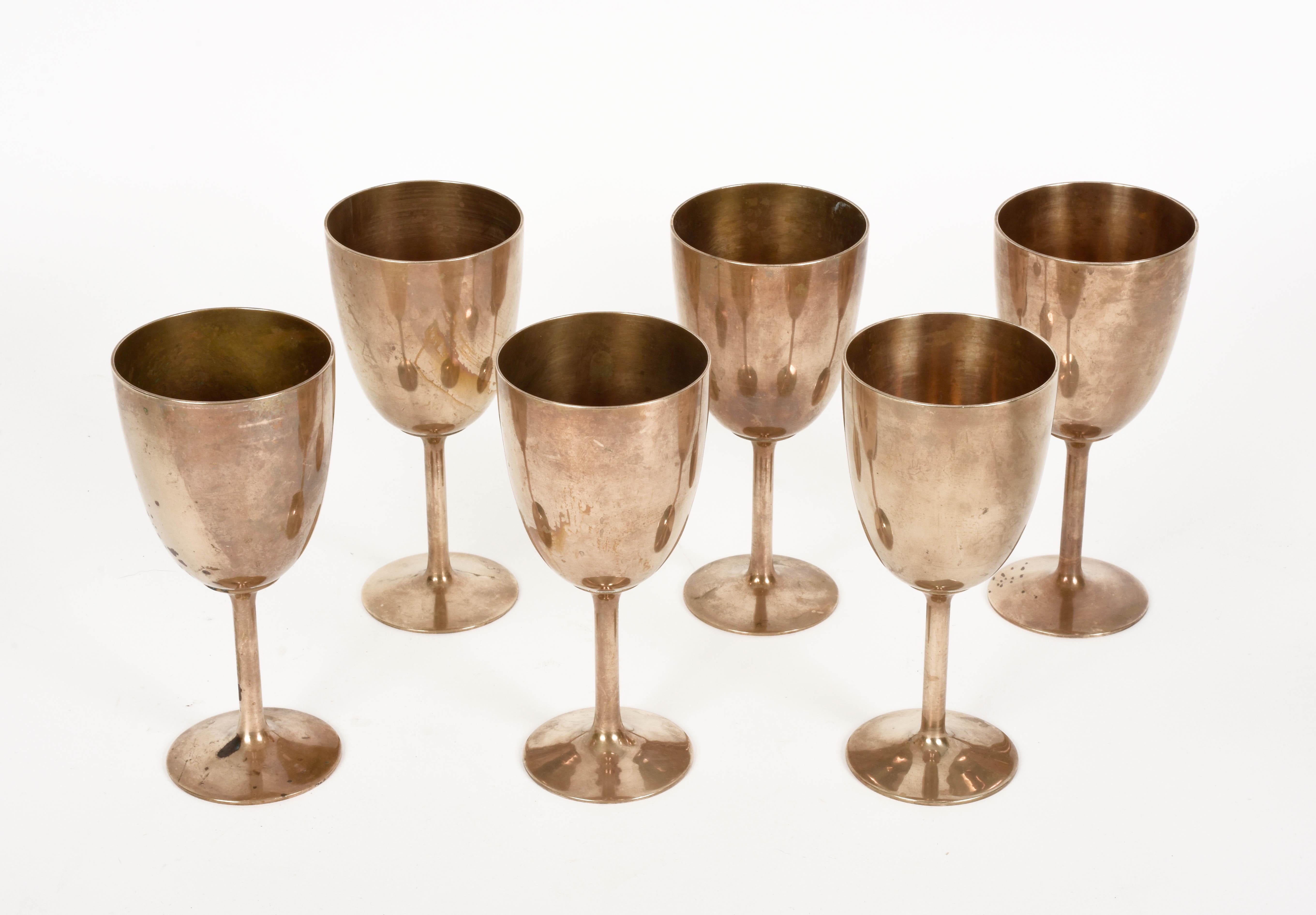 Midcentury Italian Regency Solid Brass Chalices, 1980s For Sale 1